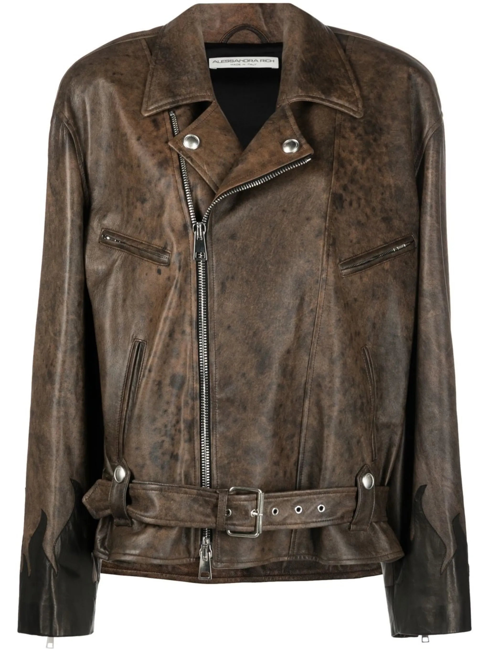 distressed-effect leather jacket