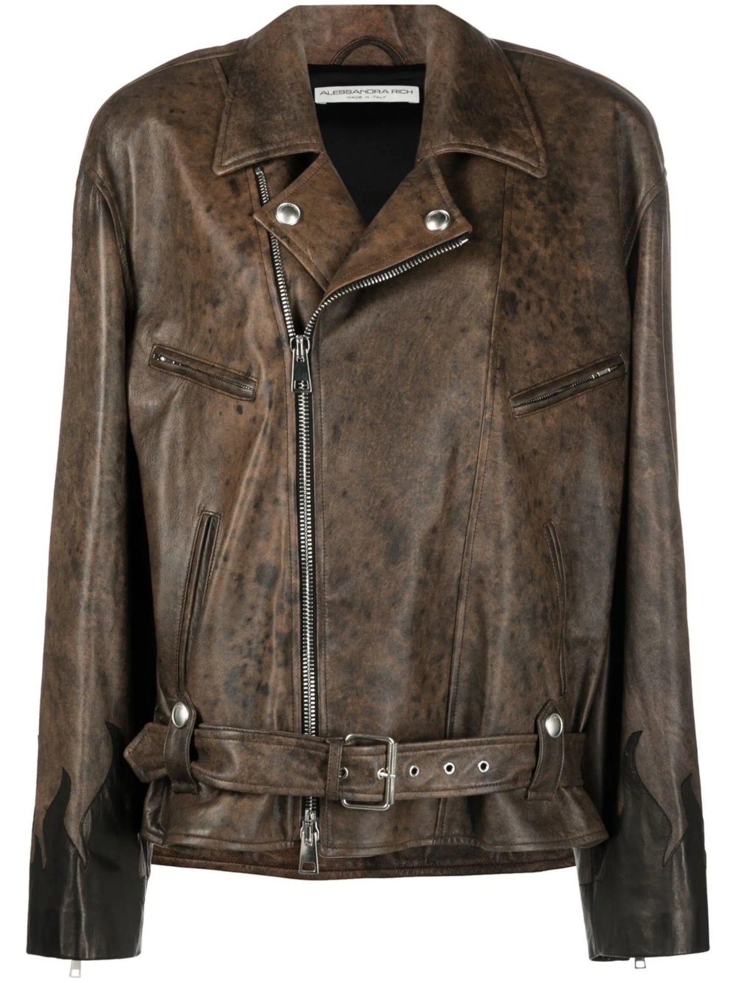 distressed-effect leather jacket