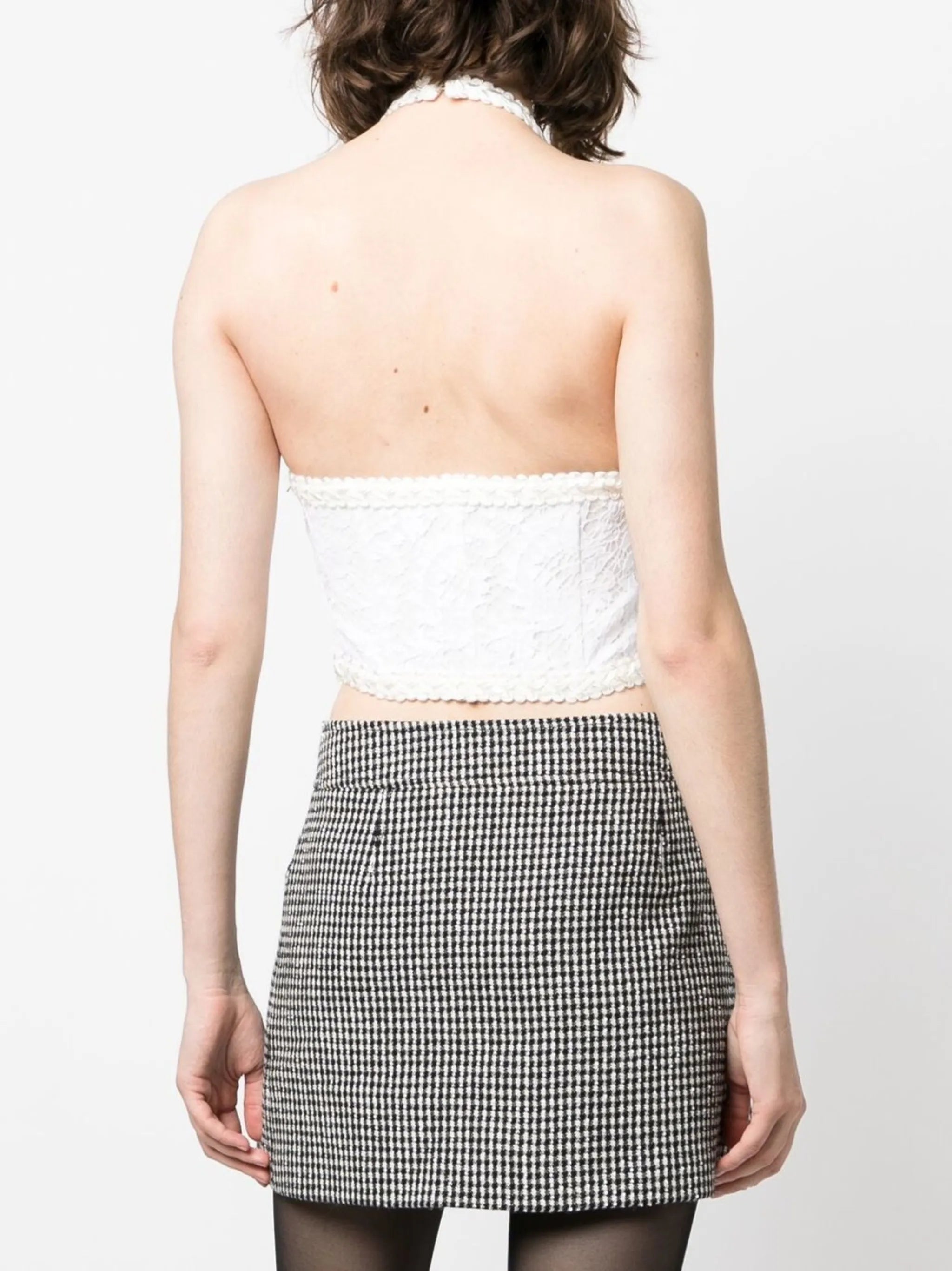 lace-panel halterneck top
