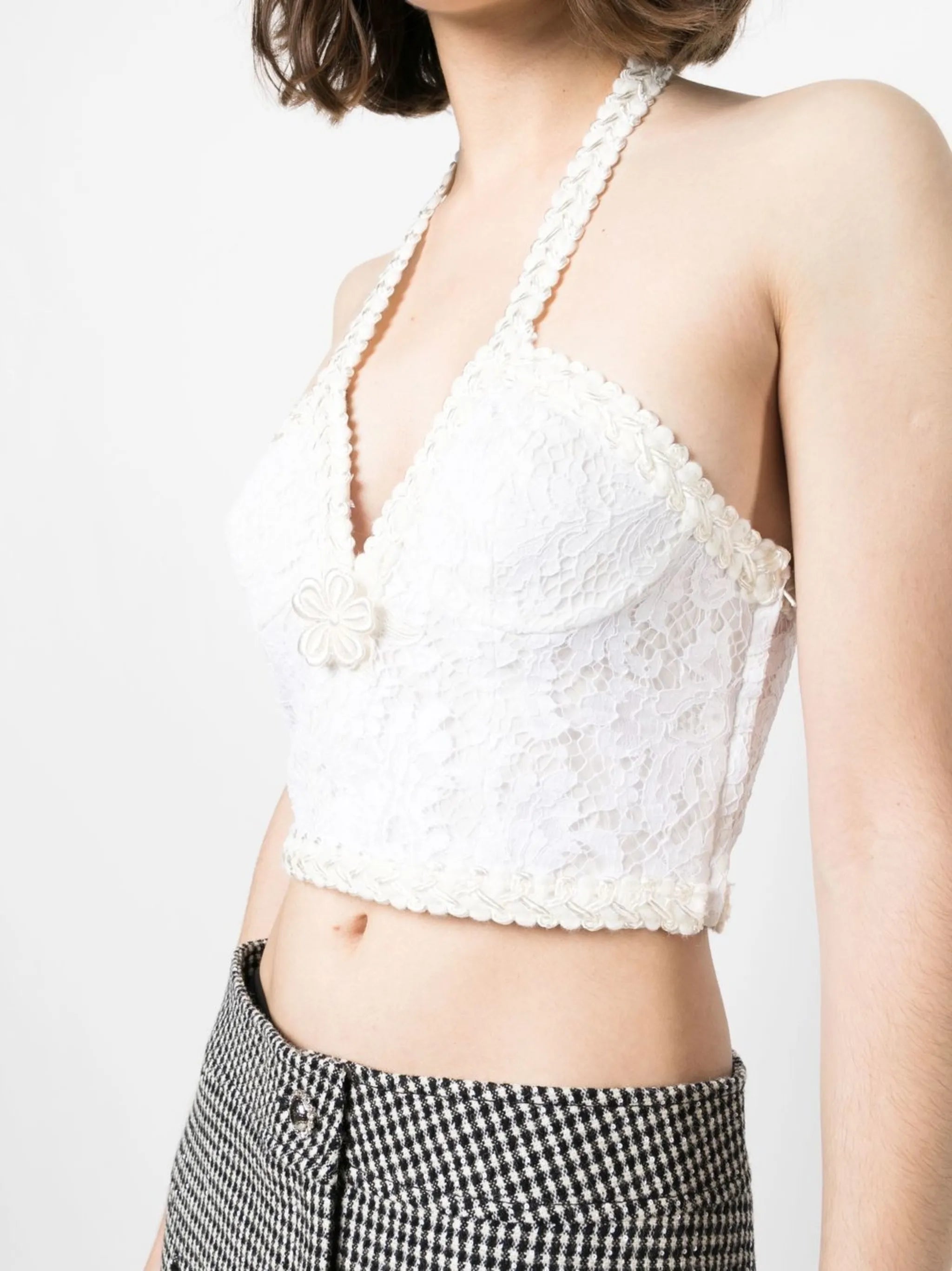 lace-panel halterneck top