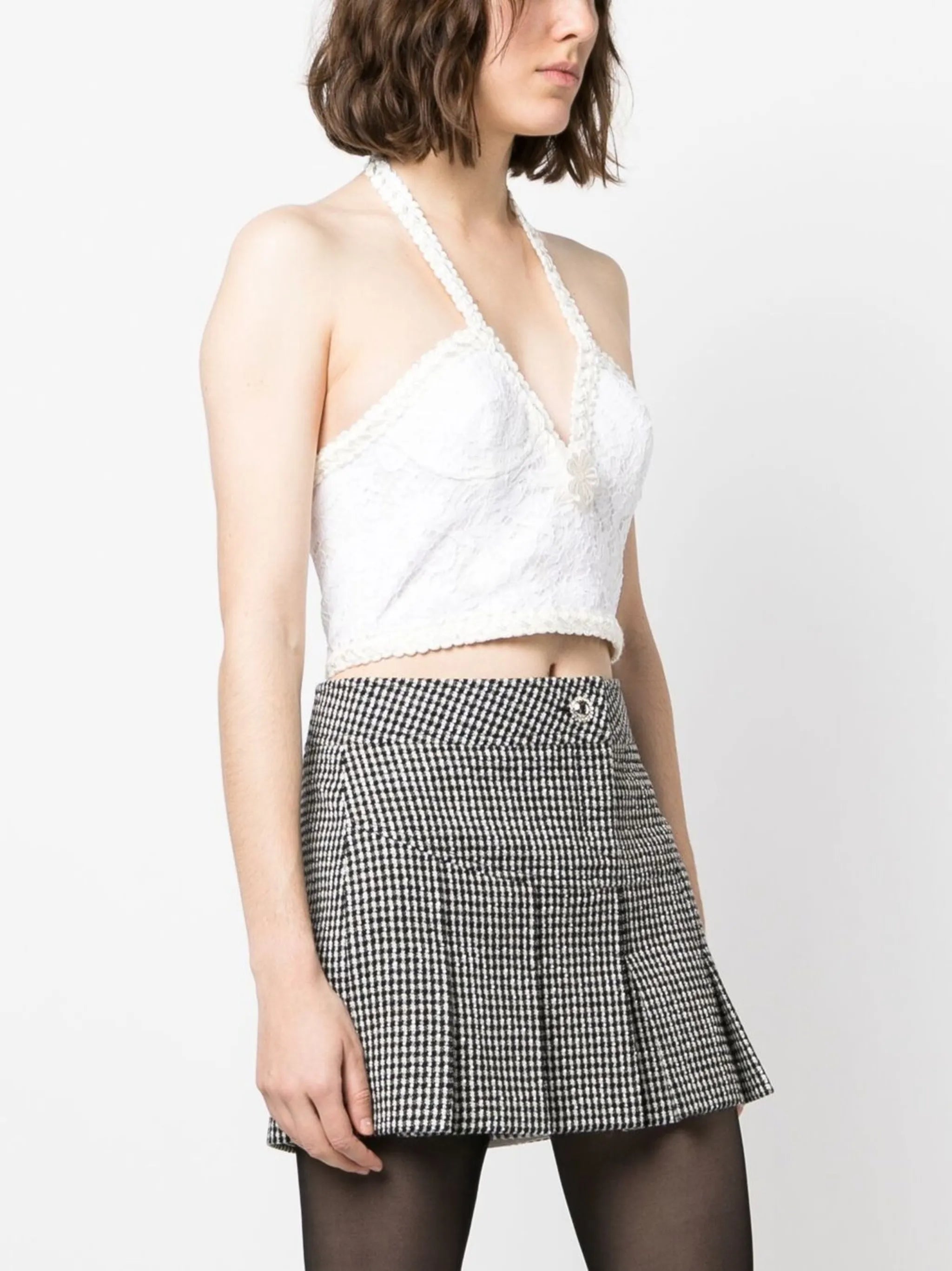 lace-panel halterneck top