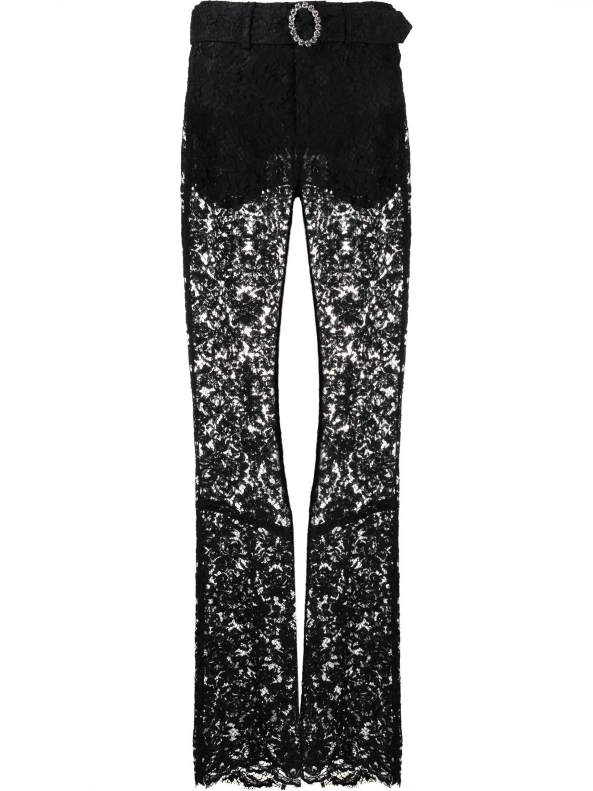 crystal-embellished lace trousers