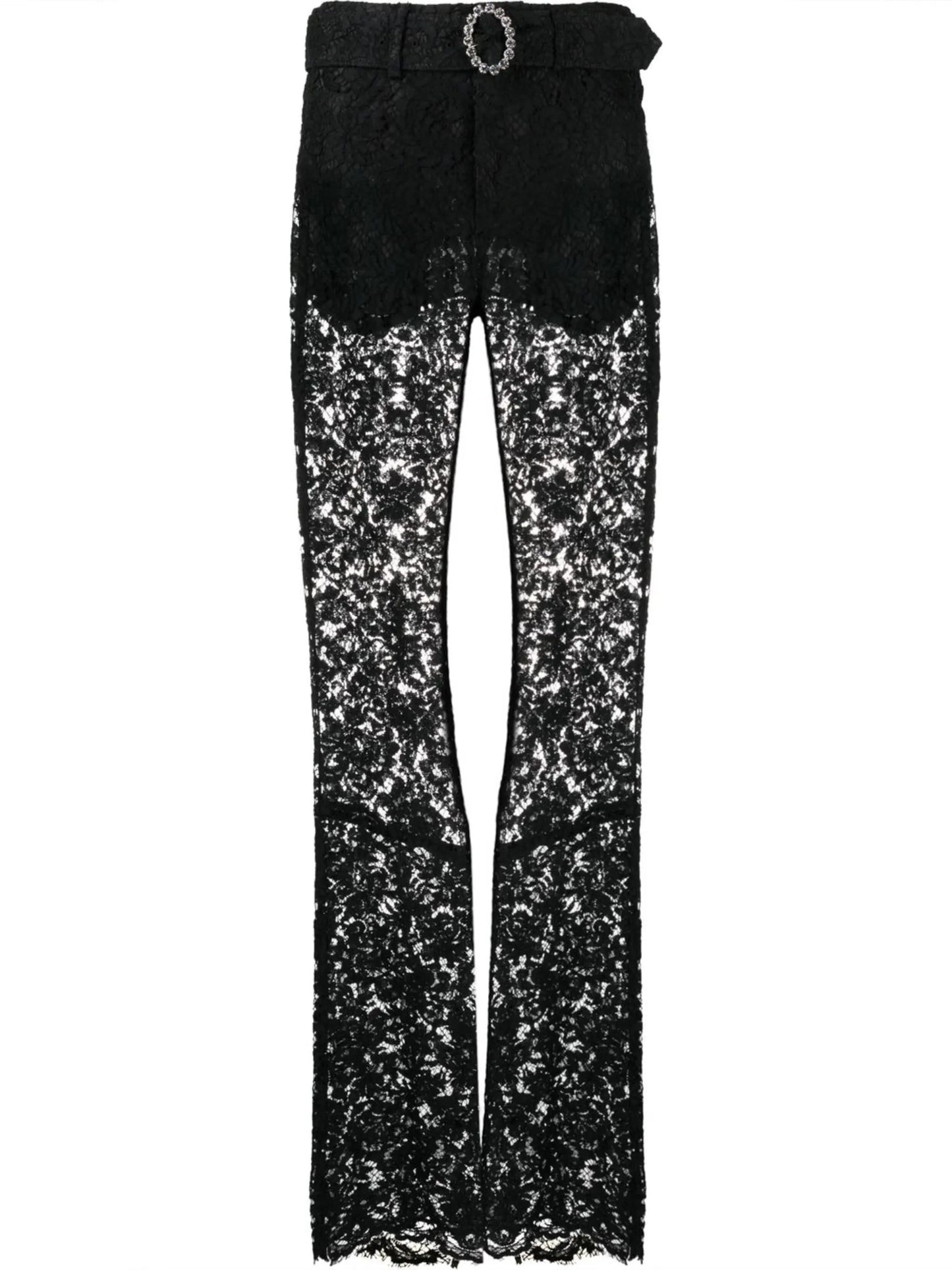 crystal-embellished lace trousers