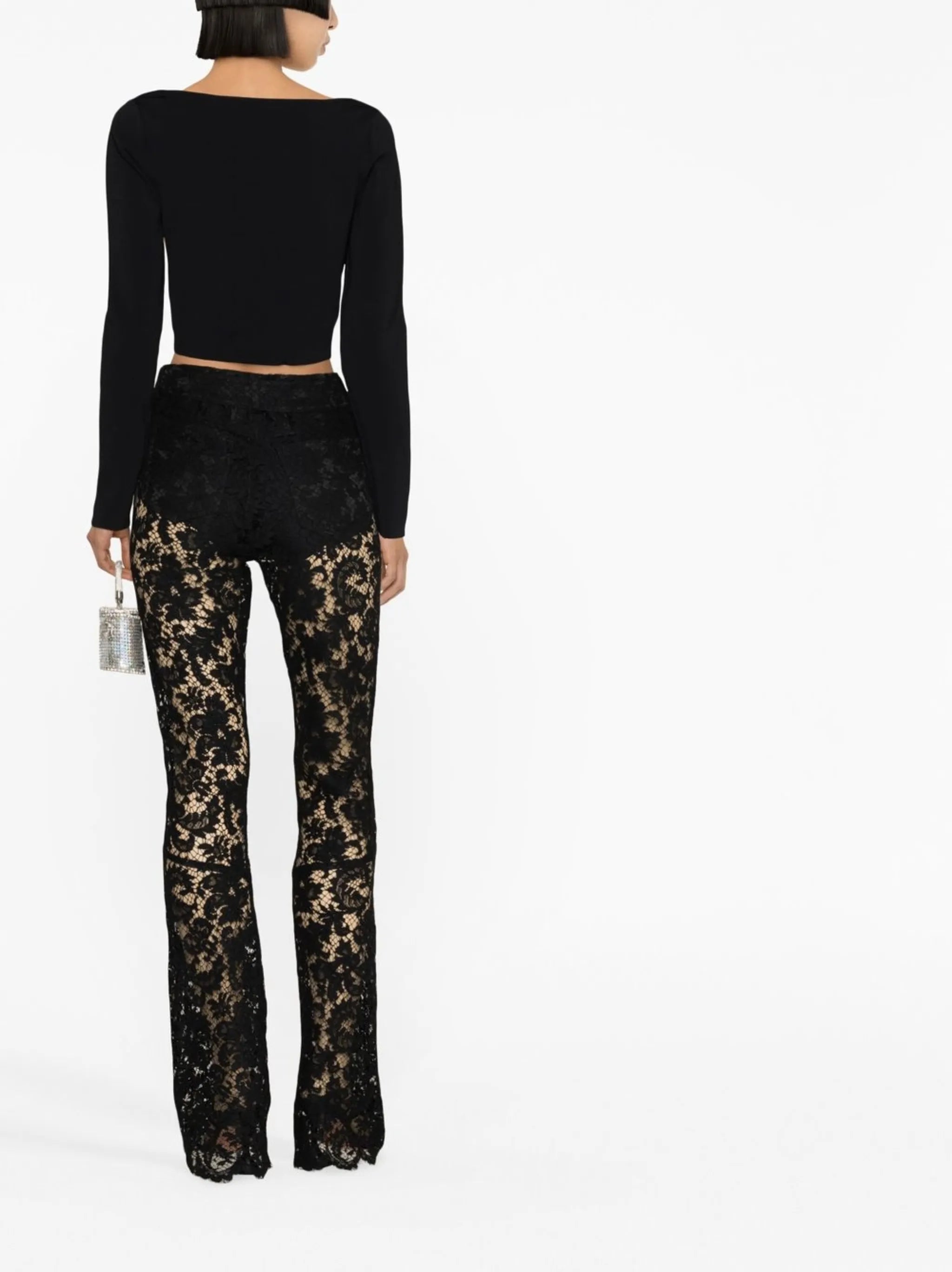crystal-embellished lace trousers