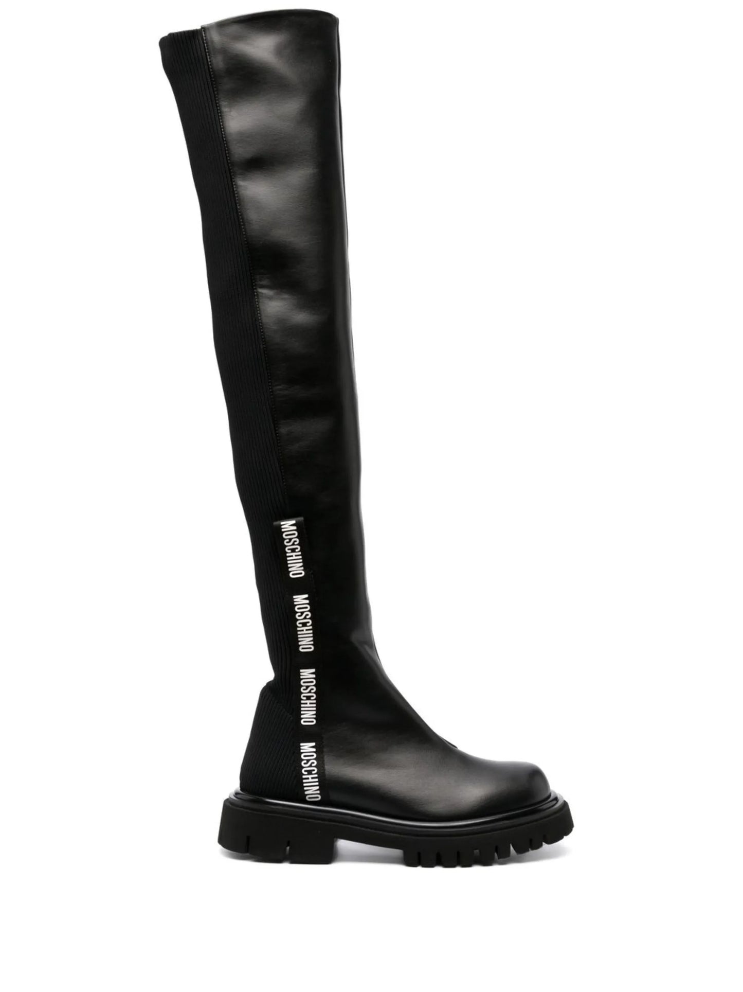 logo-print above-knee length boots