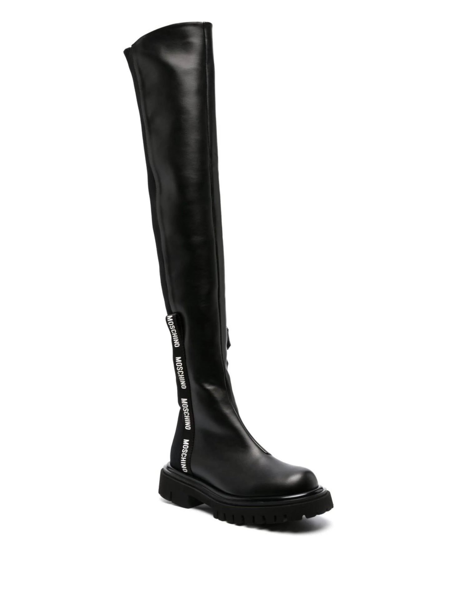 logo-print above-knee length boots