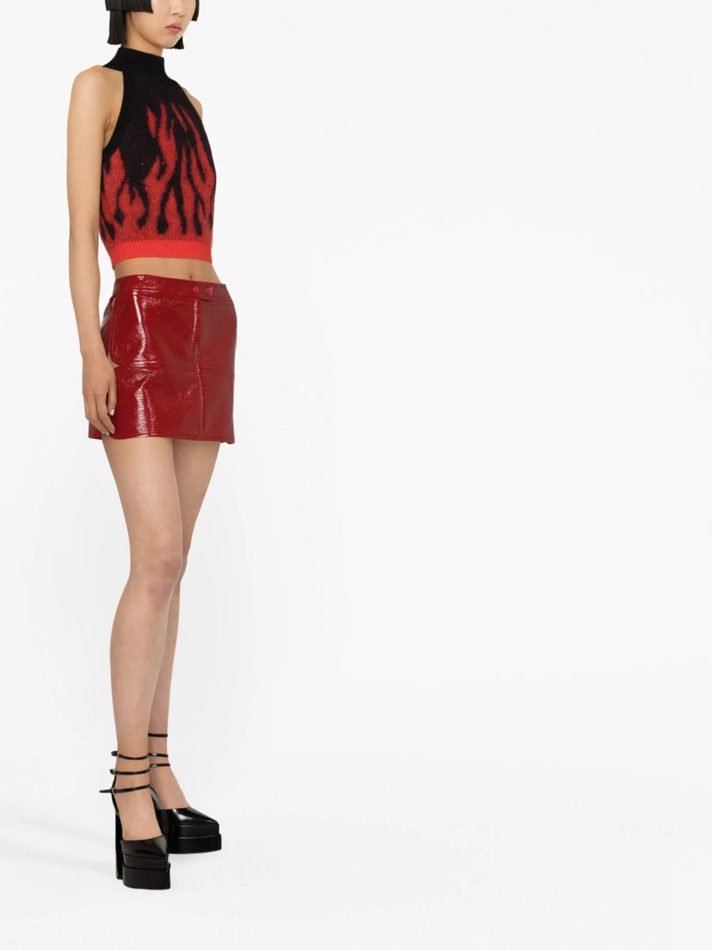 intarsia-knit sleeveless cropped jumper