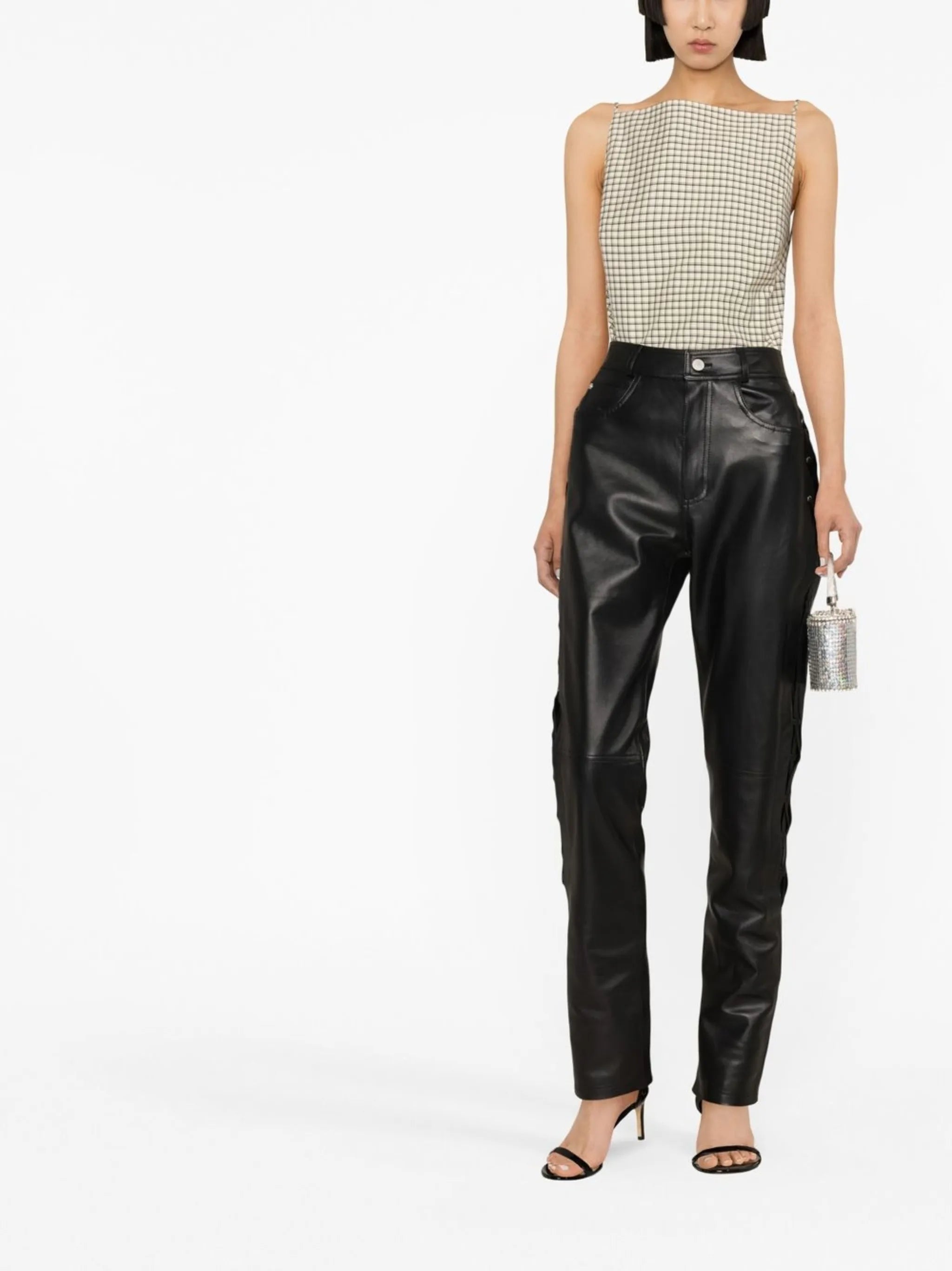 lace-detail leather trousers