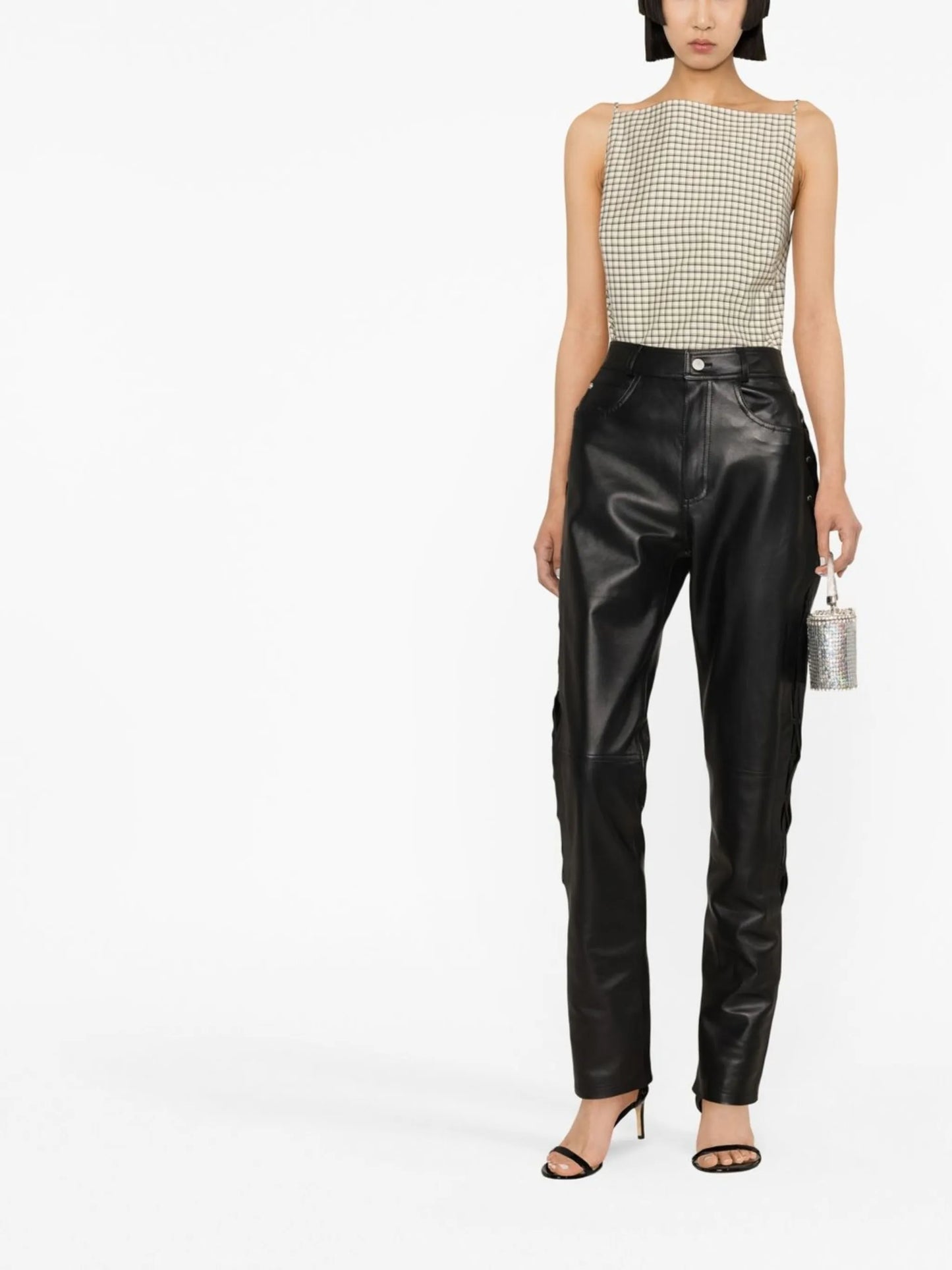 lace-detail leather trousers