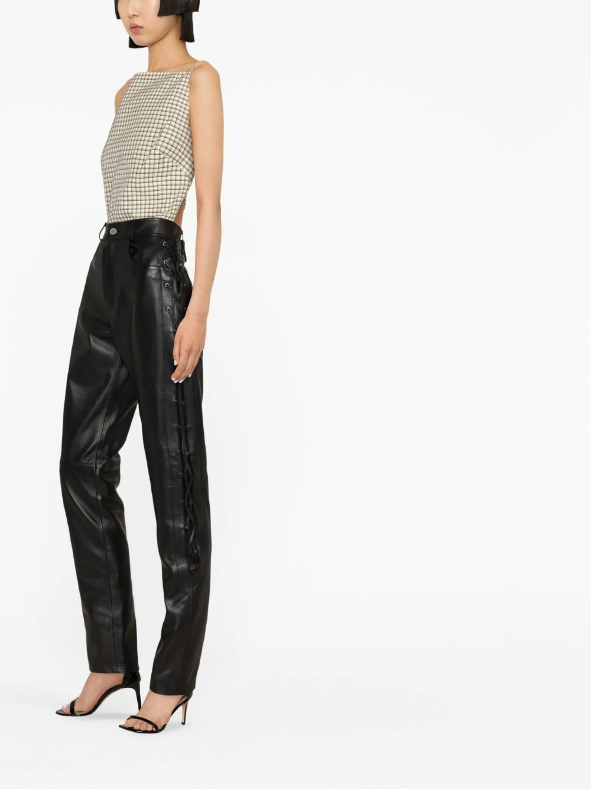 lace-detail leather trousers