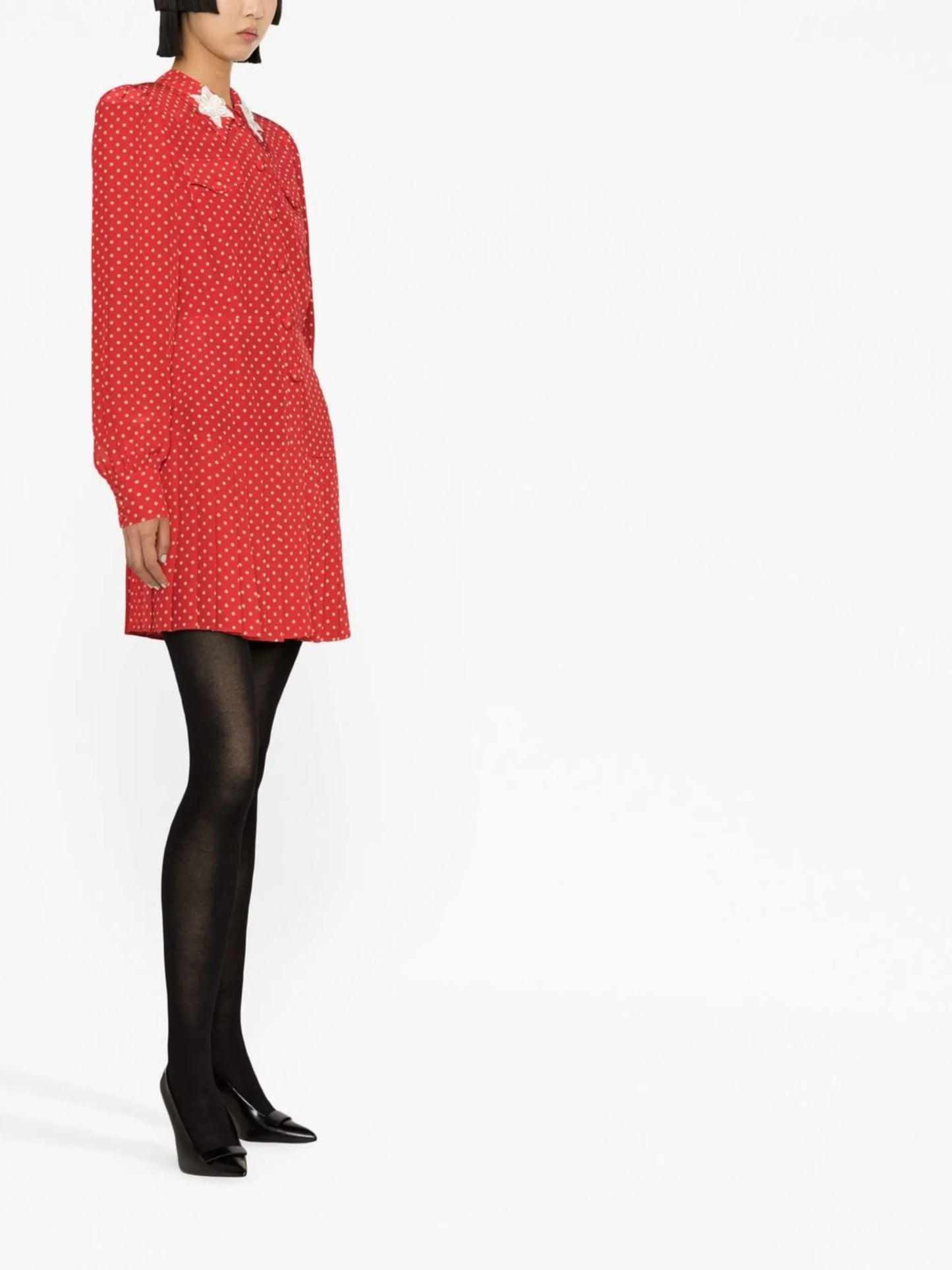 polka-dot silk minidress