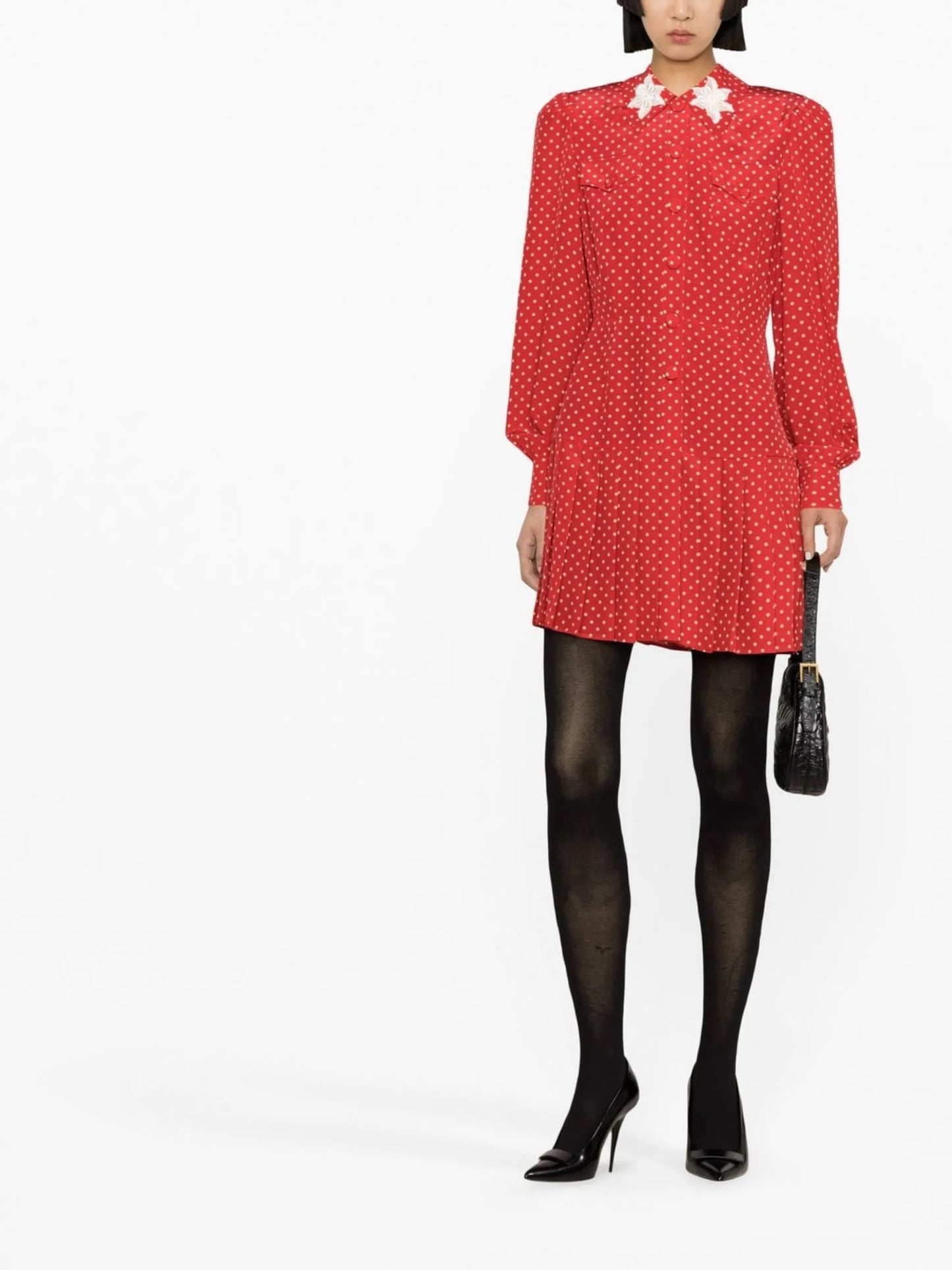 polka-dot silk minidress