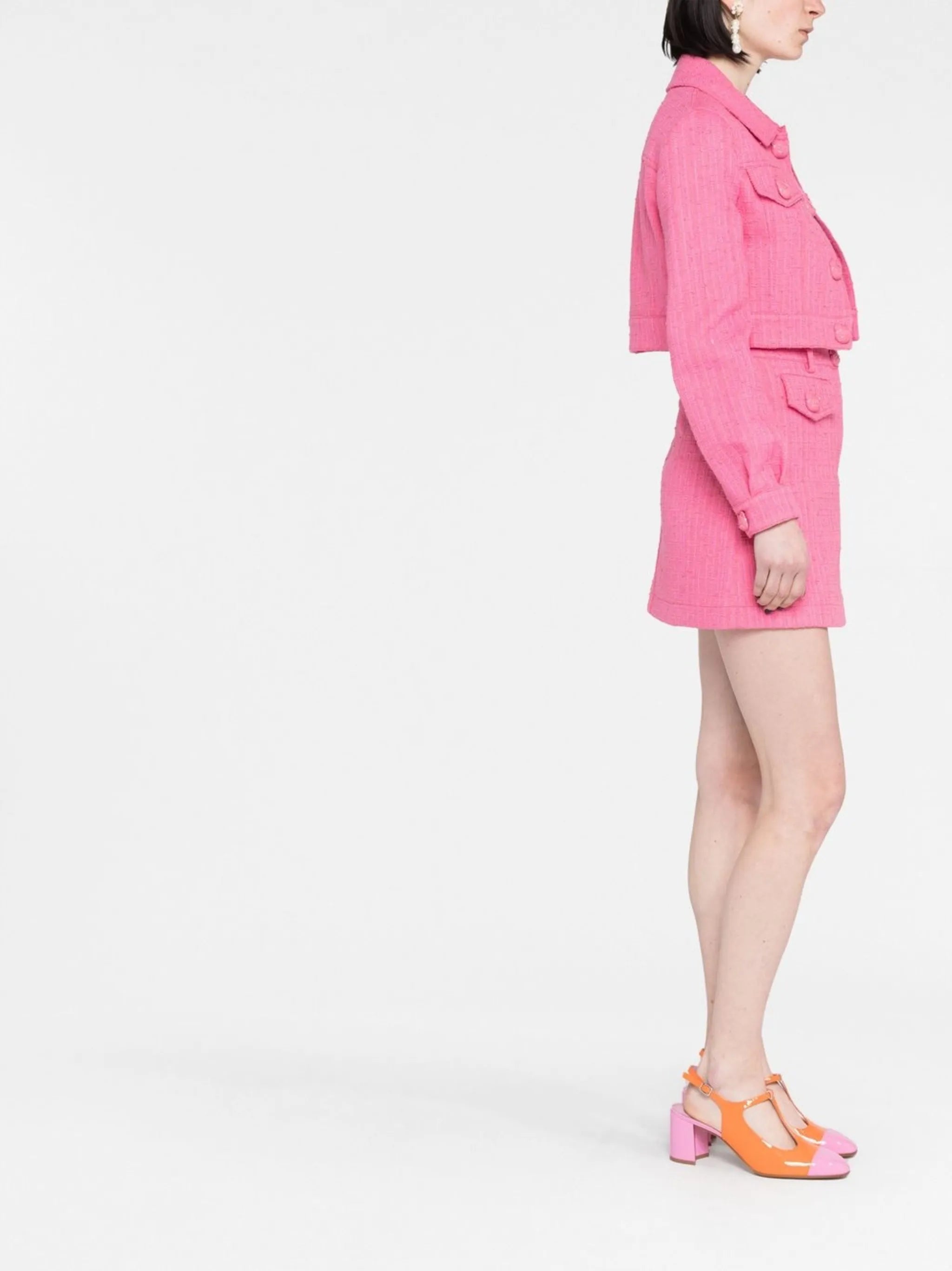 high-waisted tweed skirt