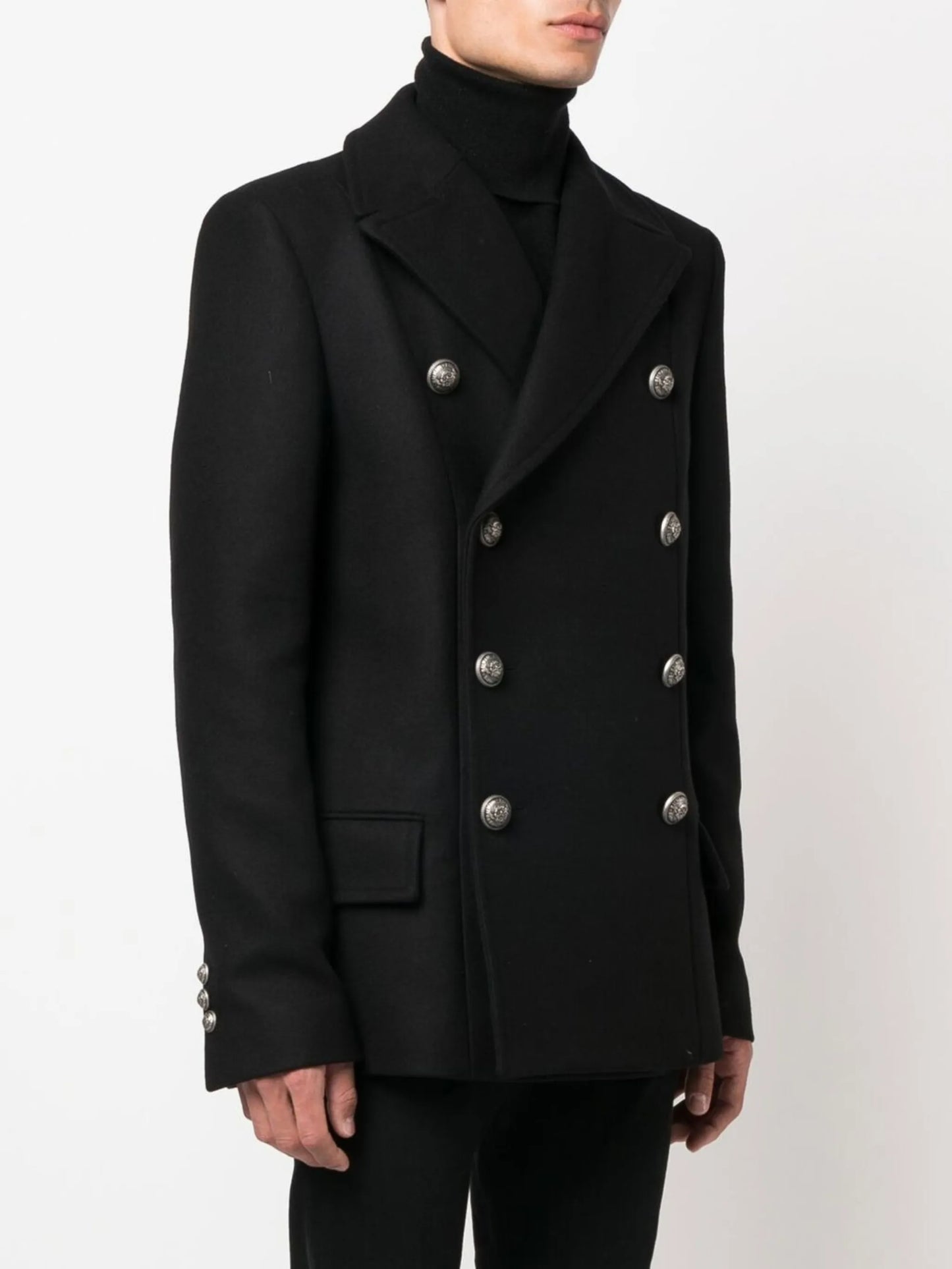 double-breasted virgin-wool coat
