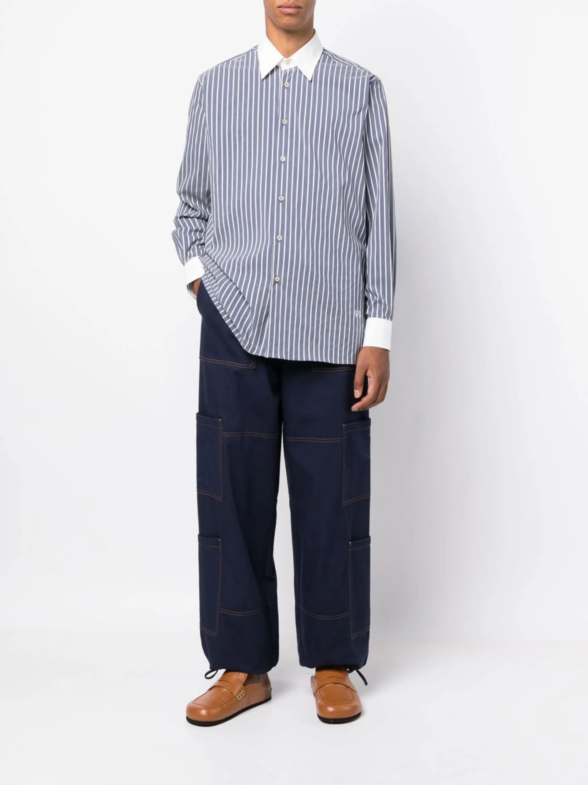 striped button-up shirt