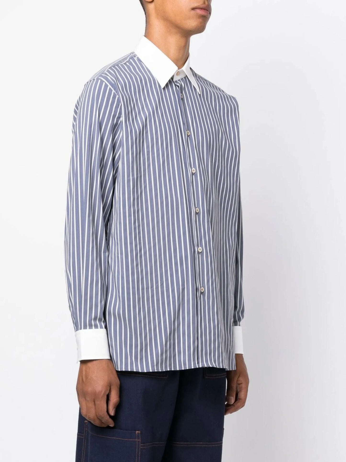 striped button-up shirt