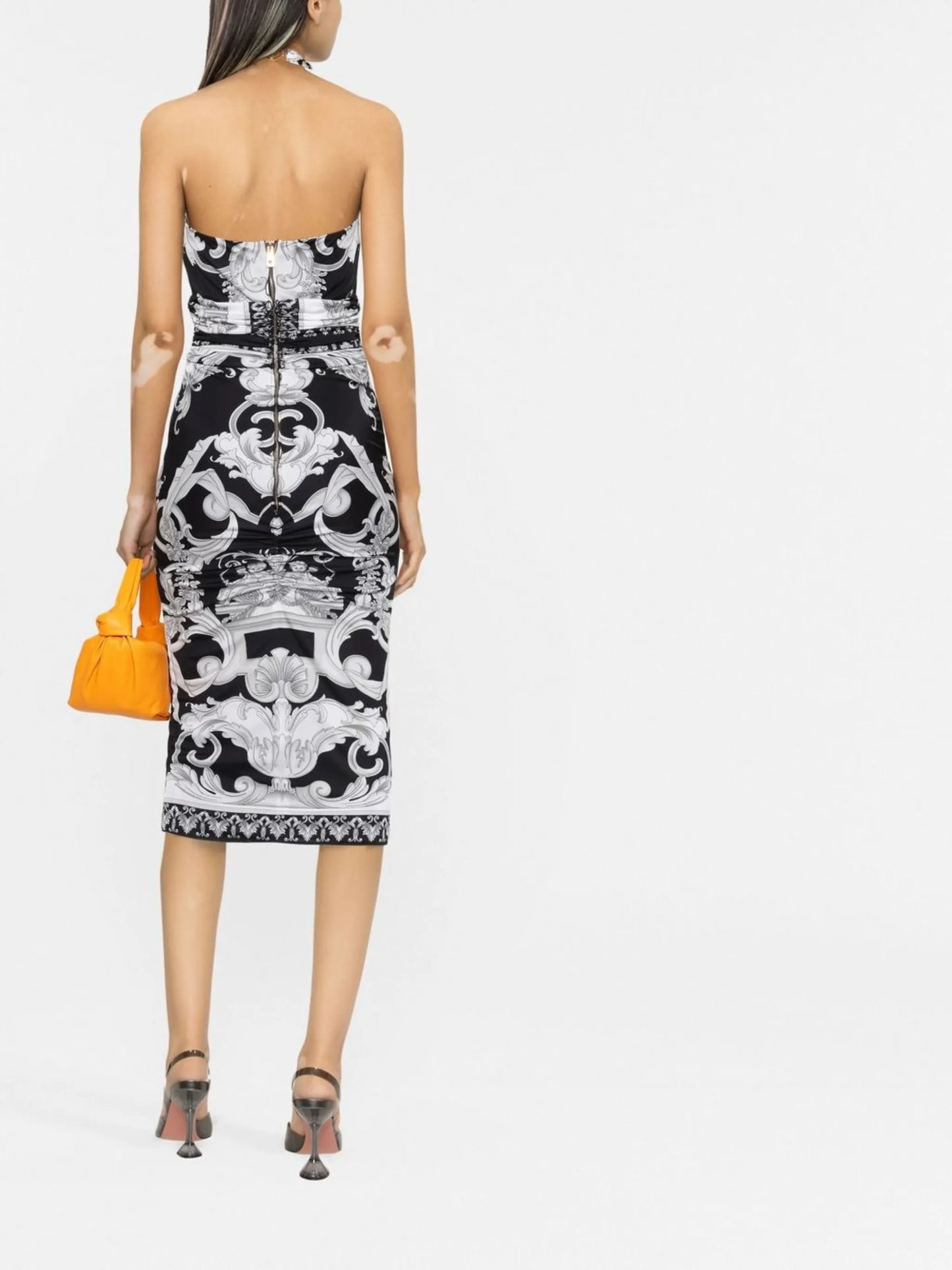 Barocco-print cut-out midi dress