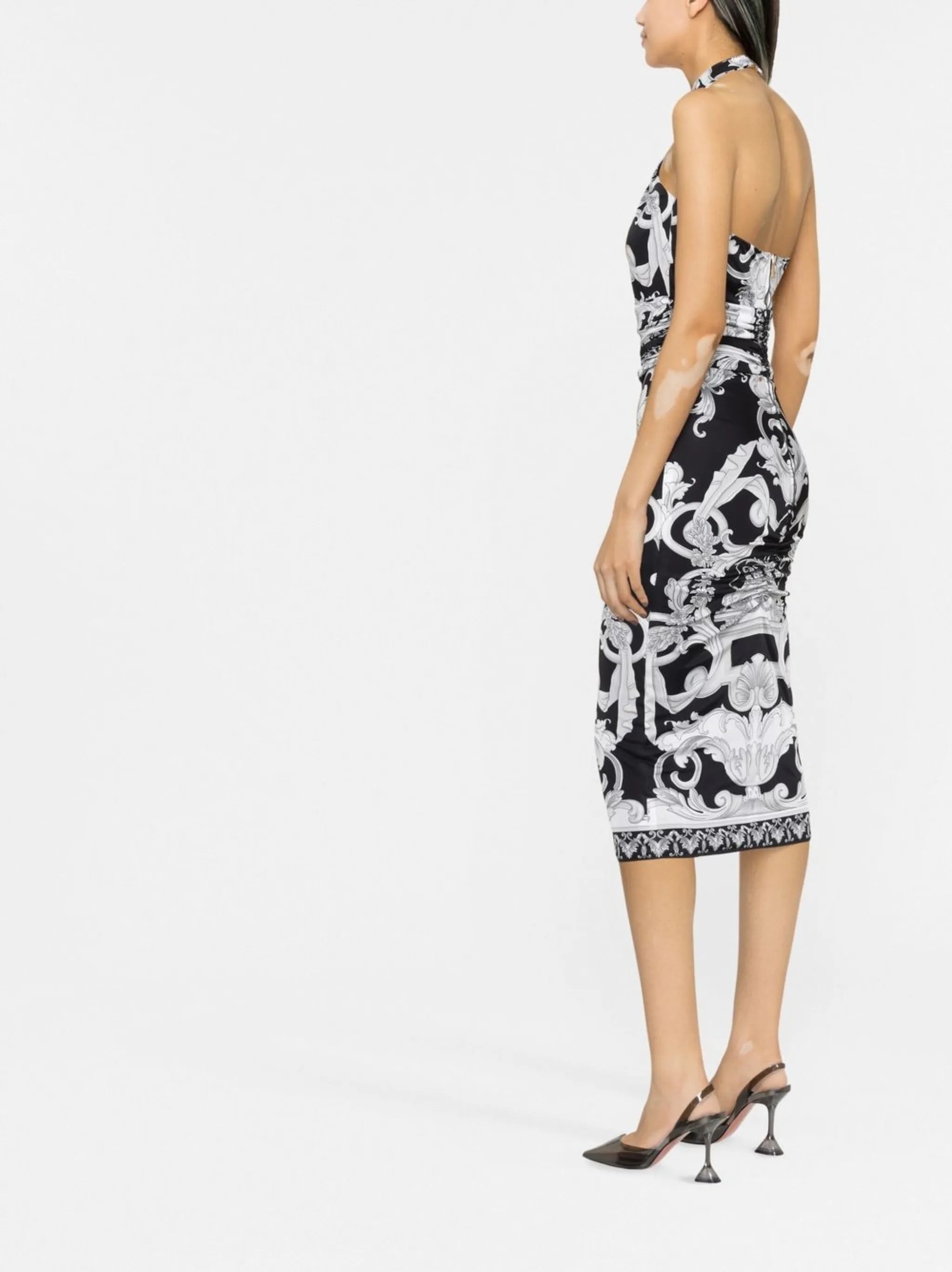 Barocco-print cut-out midi dress
