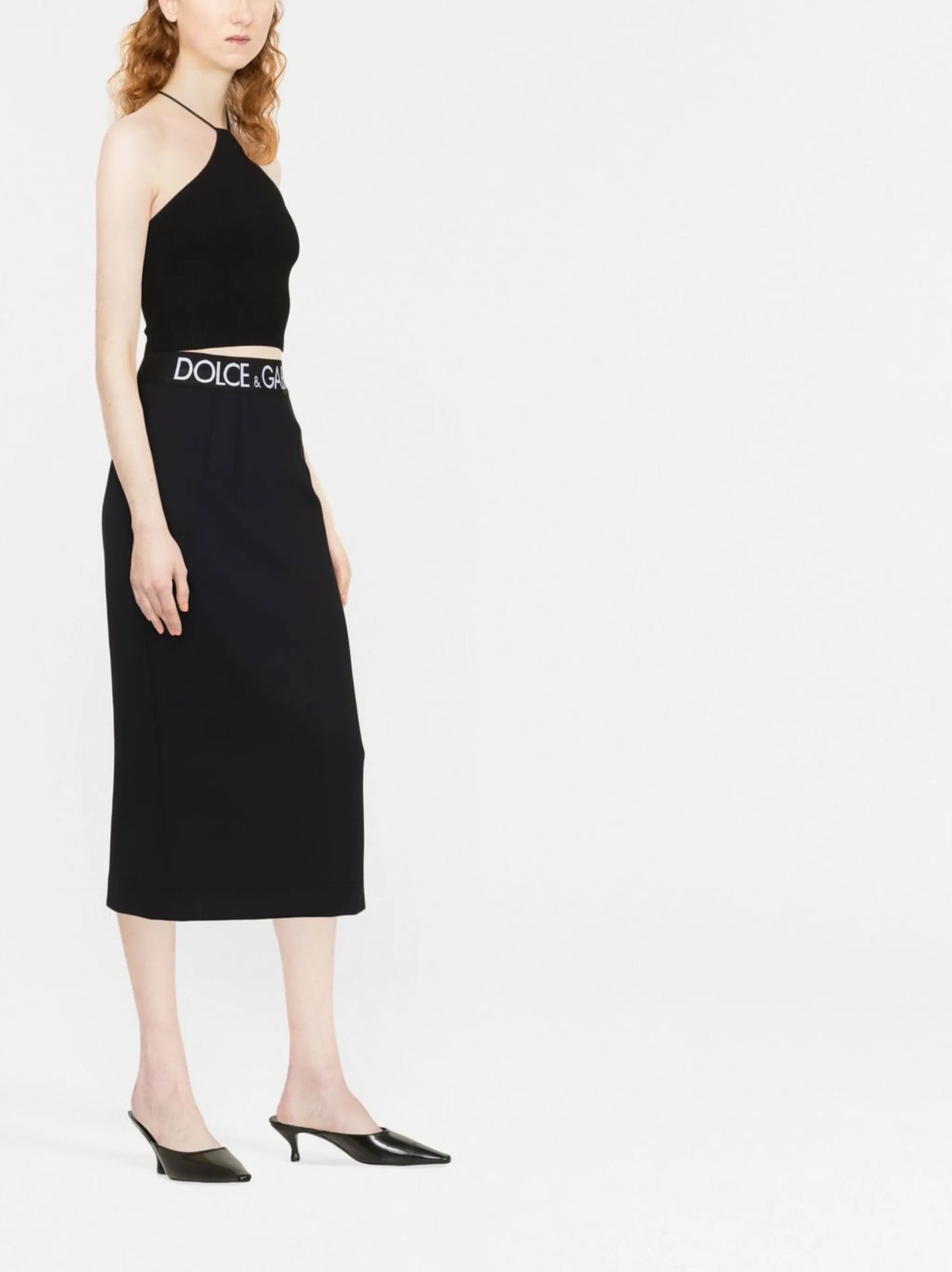 logo-waistband midi skirt