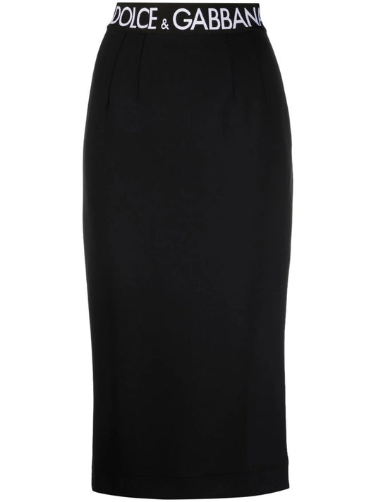 logo-waistband midi skirt