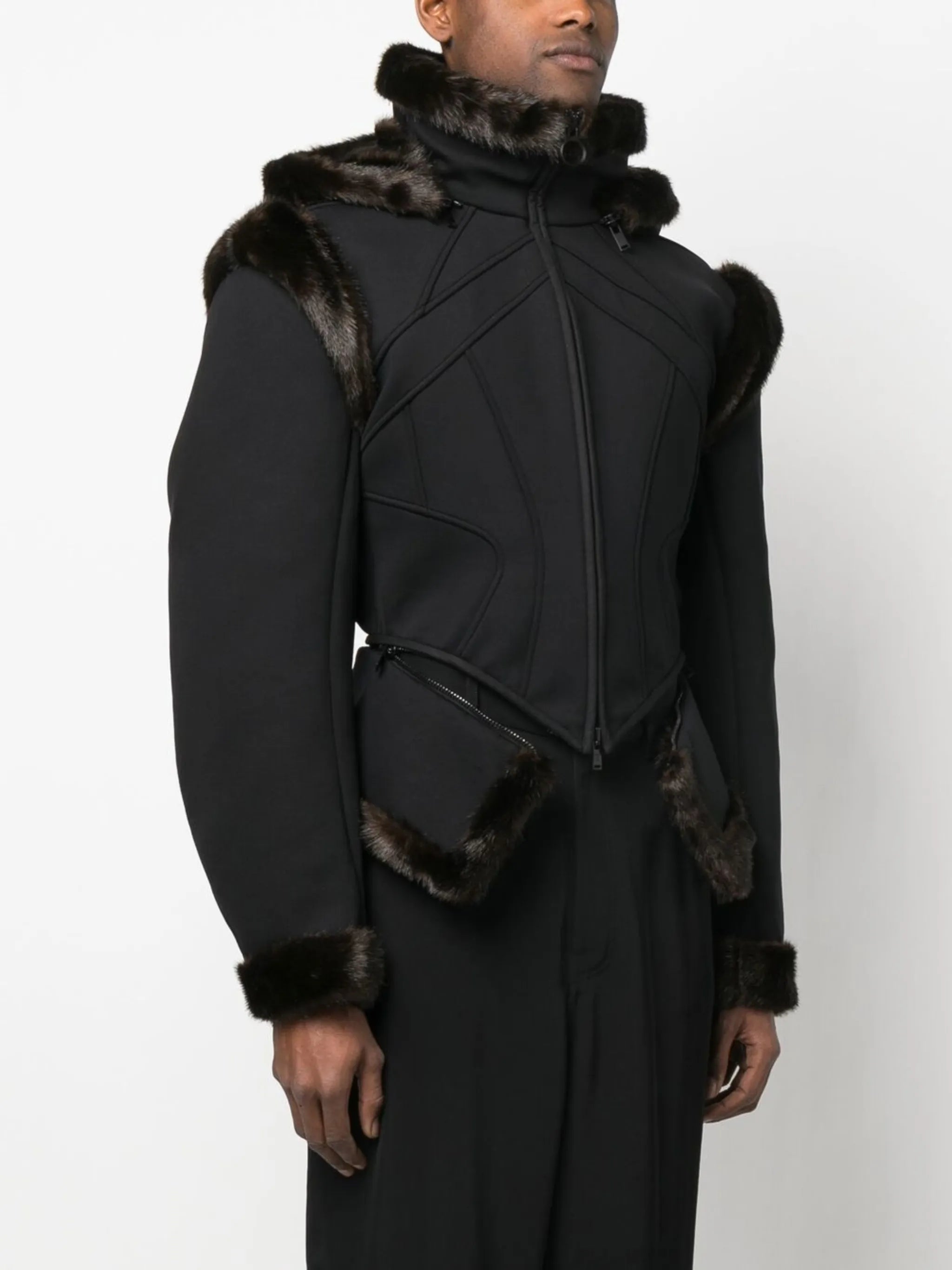 faux fur-trim scuba jacket