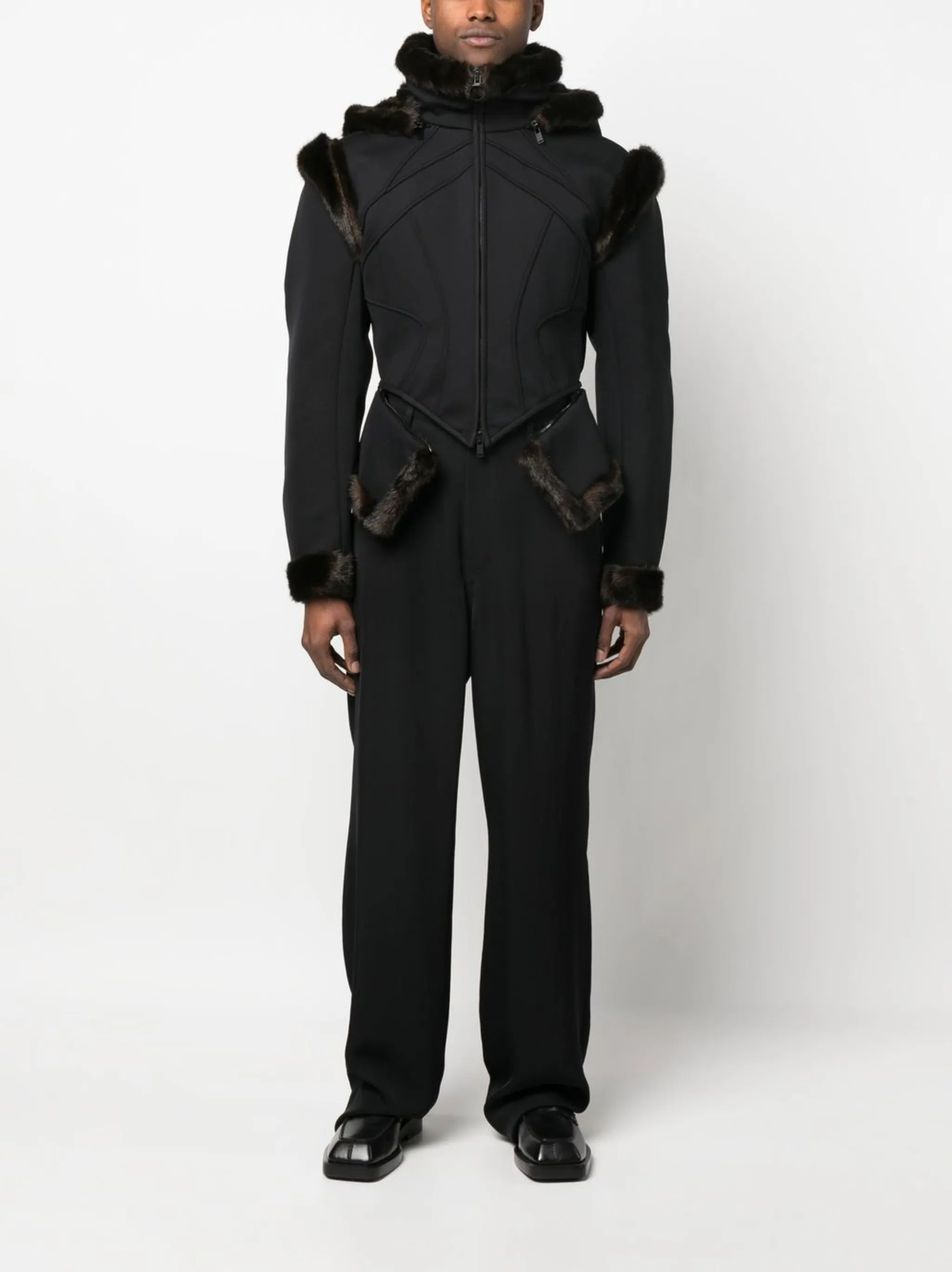 faux fur-trim scuba jacket