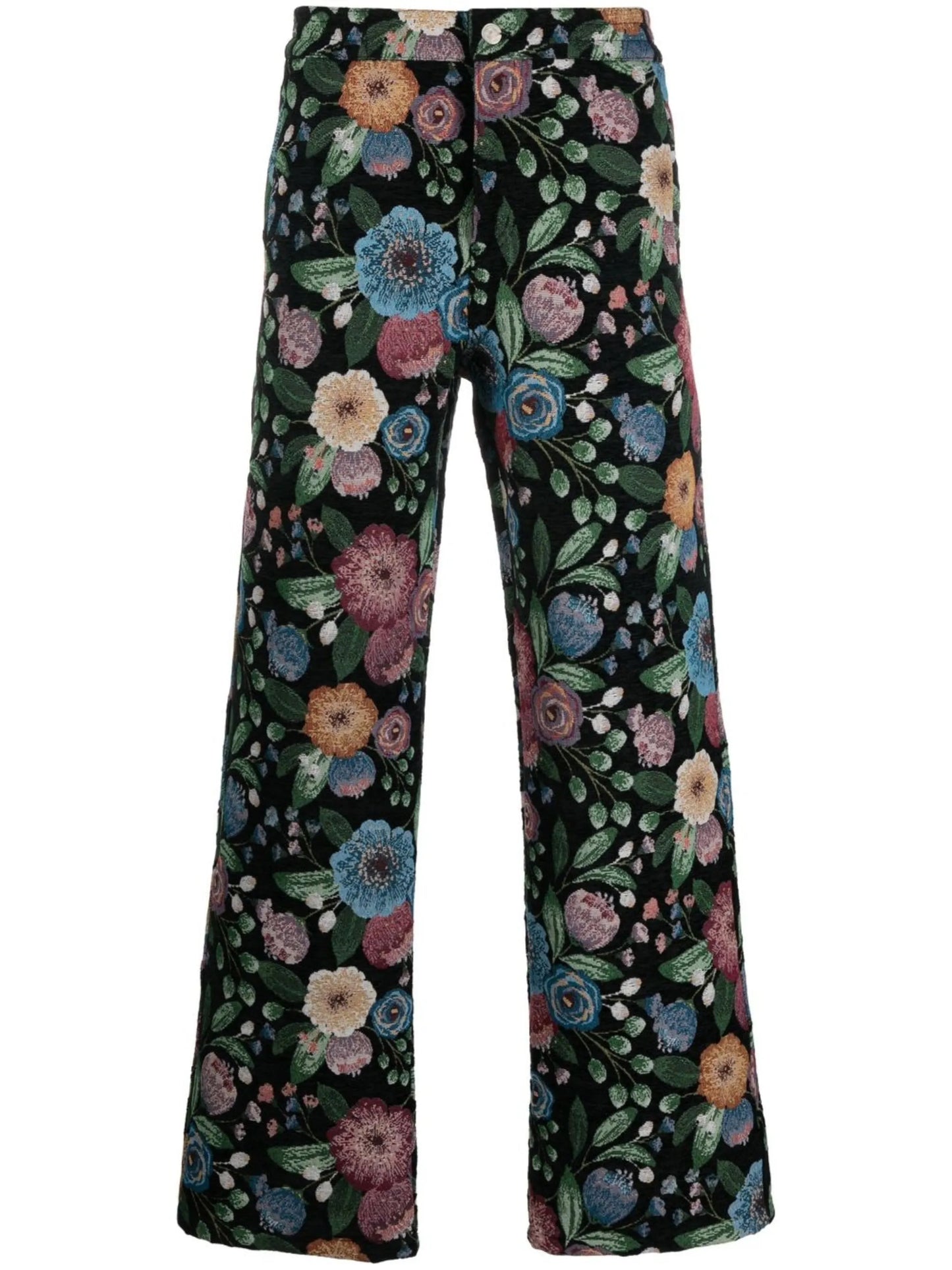 floral-jacquard straight-leg trousers