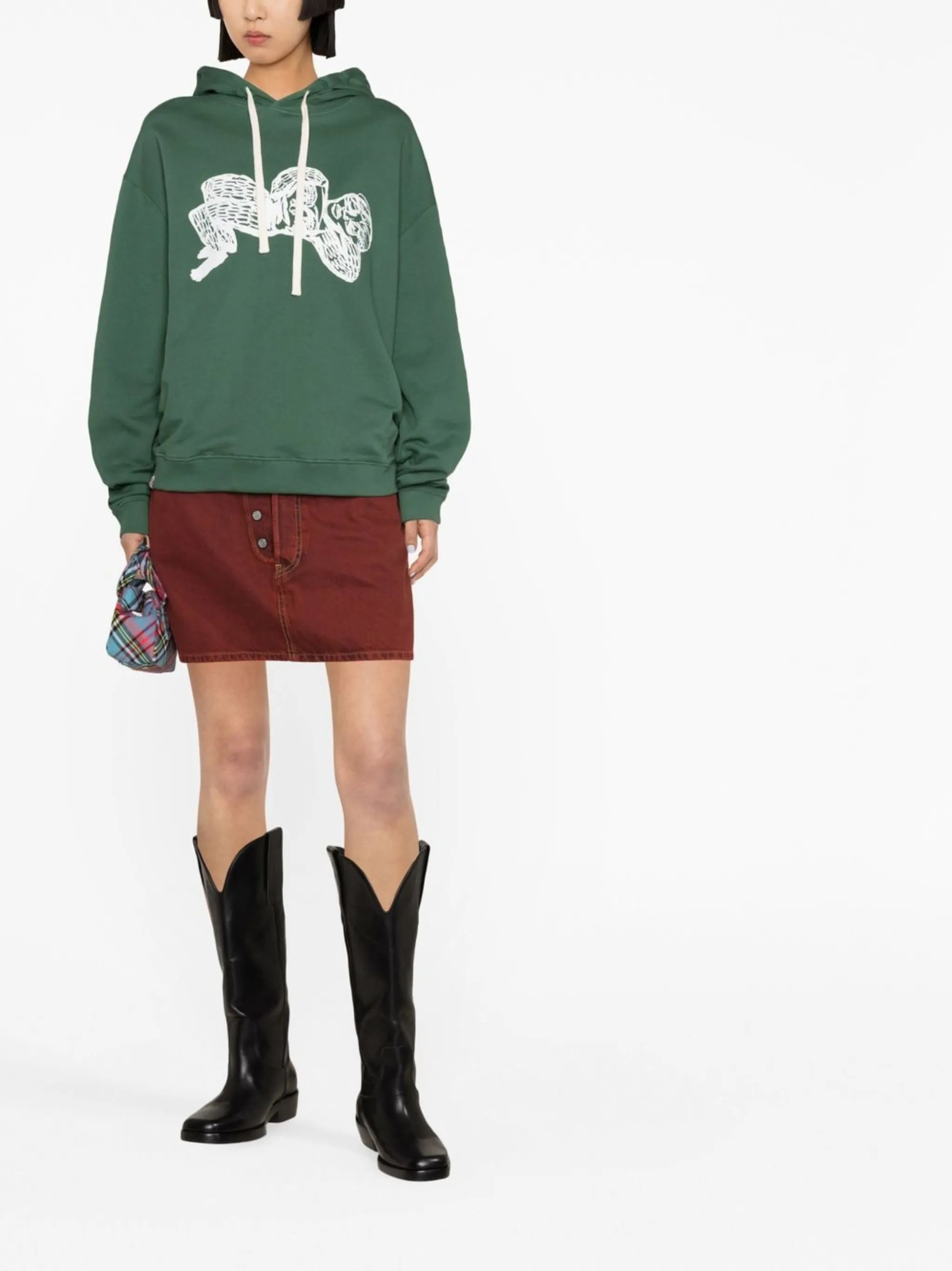 illustration-print animal-ear hoodie