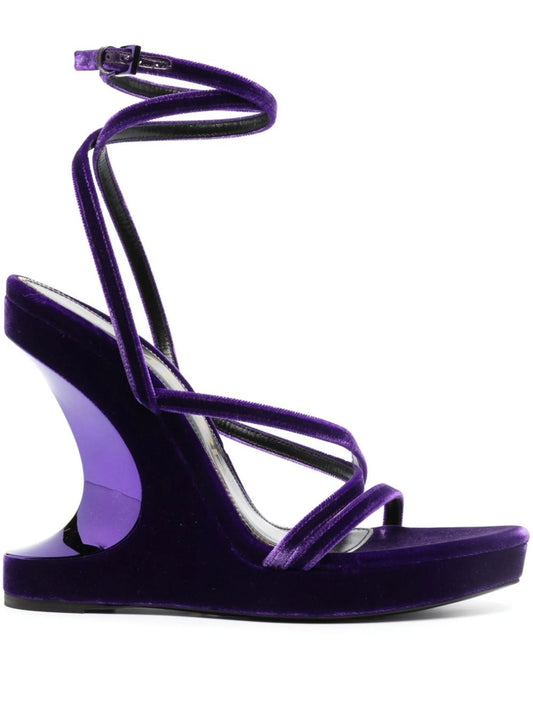 130mm wedge velvet sandals