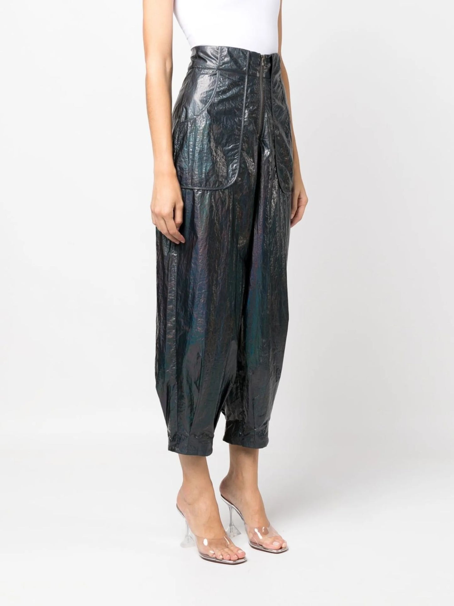 iridescent-effect wide leg trousers