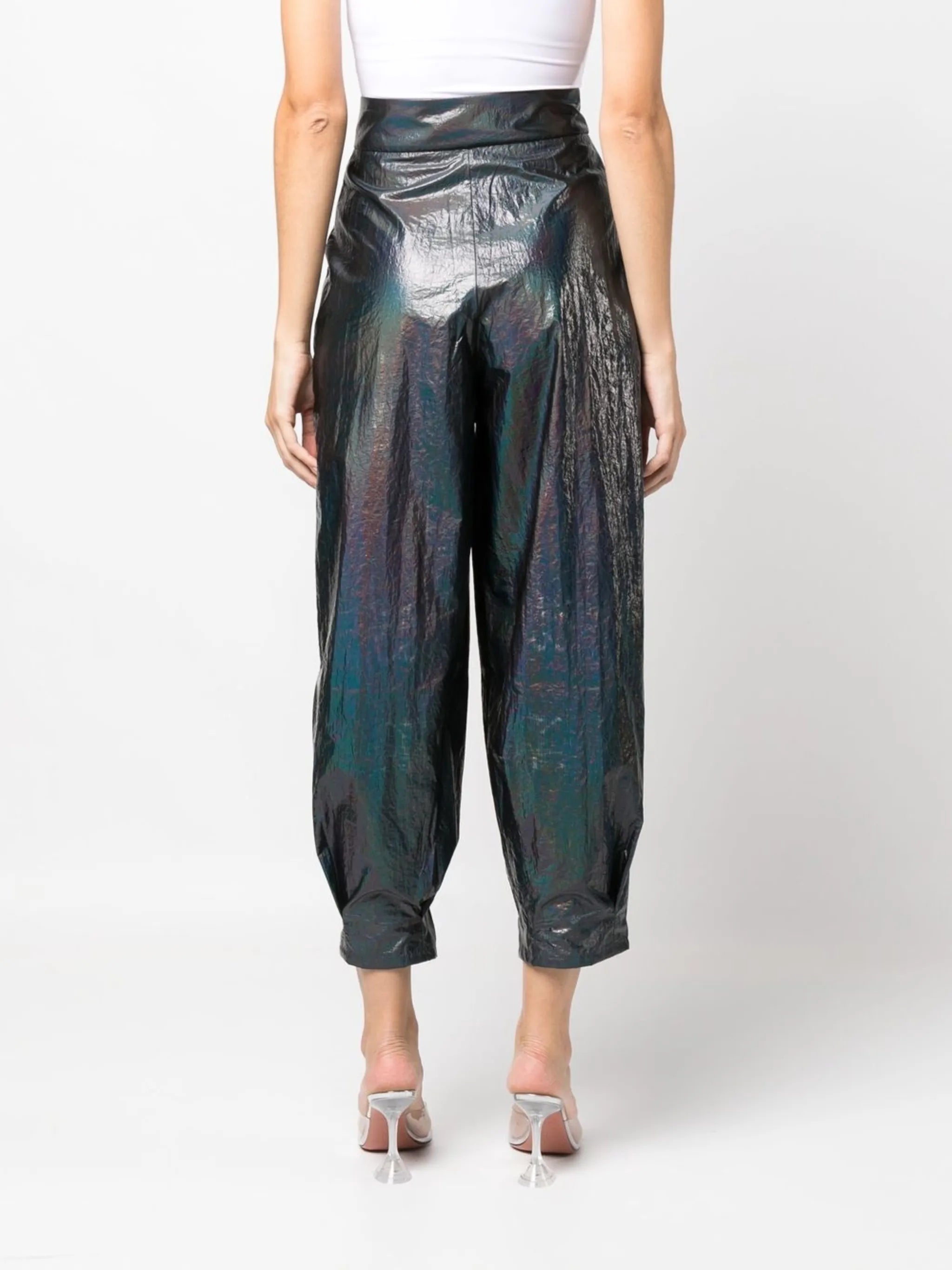 iridescent-effect wide leg trousers