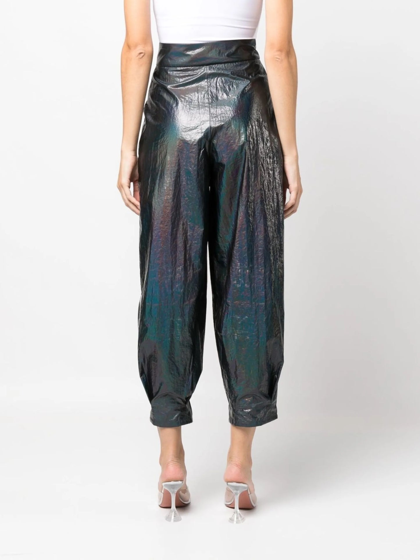 iridescent-effect wide leg trousers