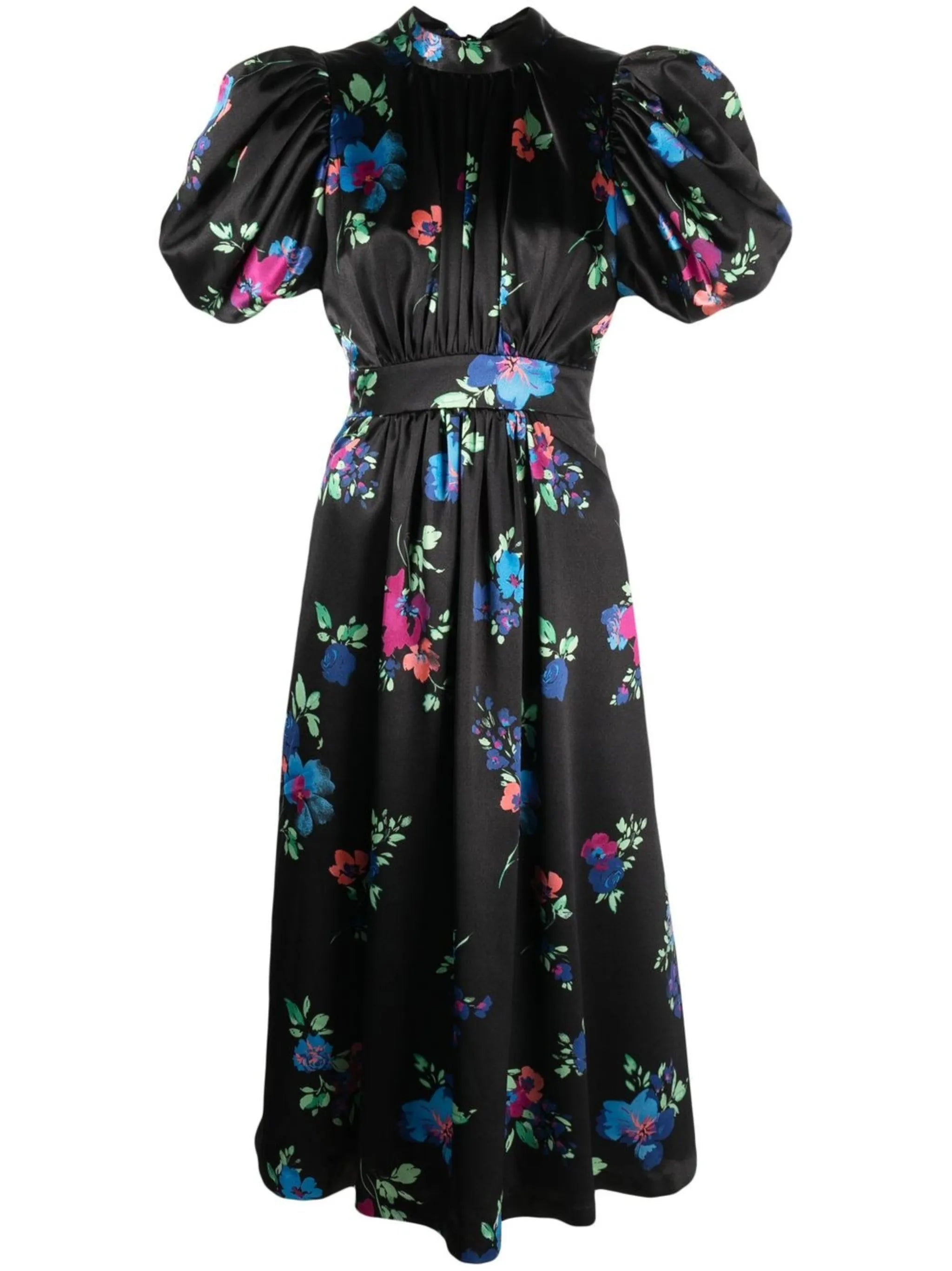 floral-print puff-sleeve midi dress