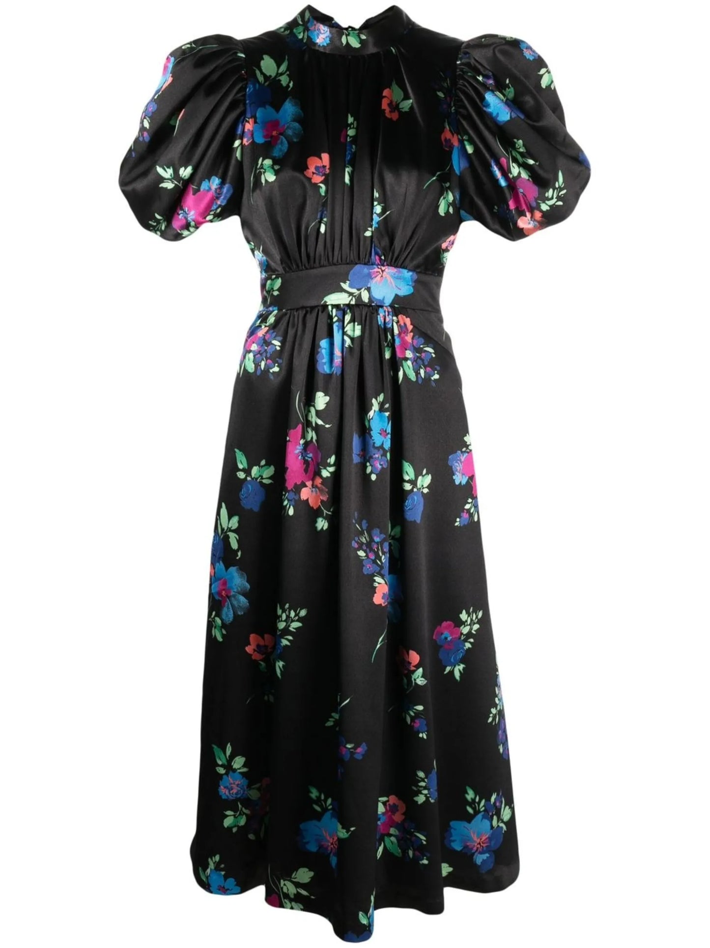 floral-print puff-sleeve midi dress