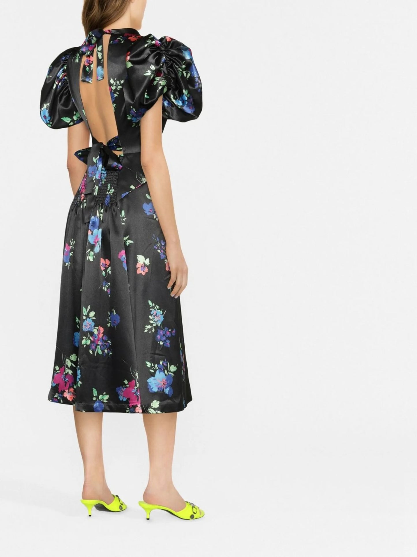 floral-print puff-sleeve midi dress
