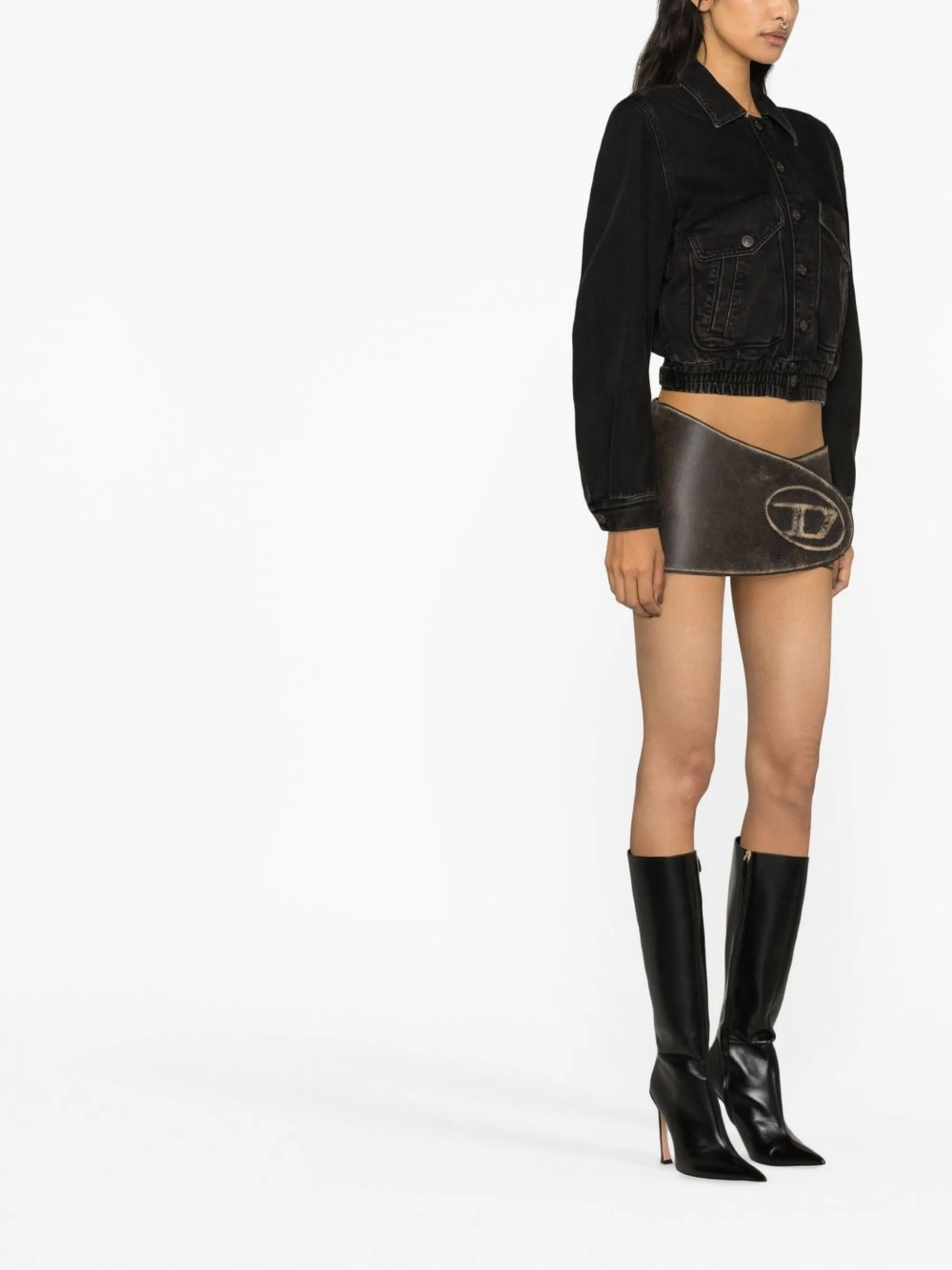 B-Berny distressed leather miniskirt