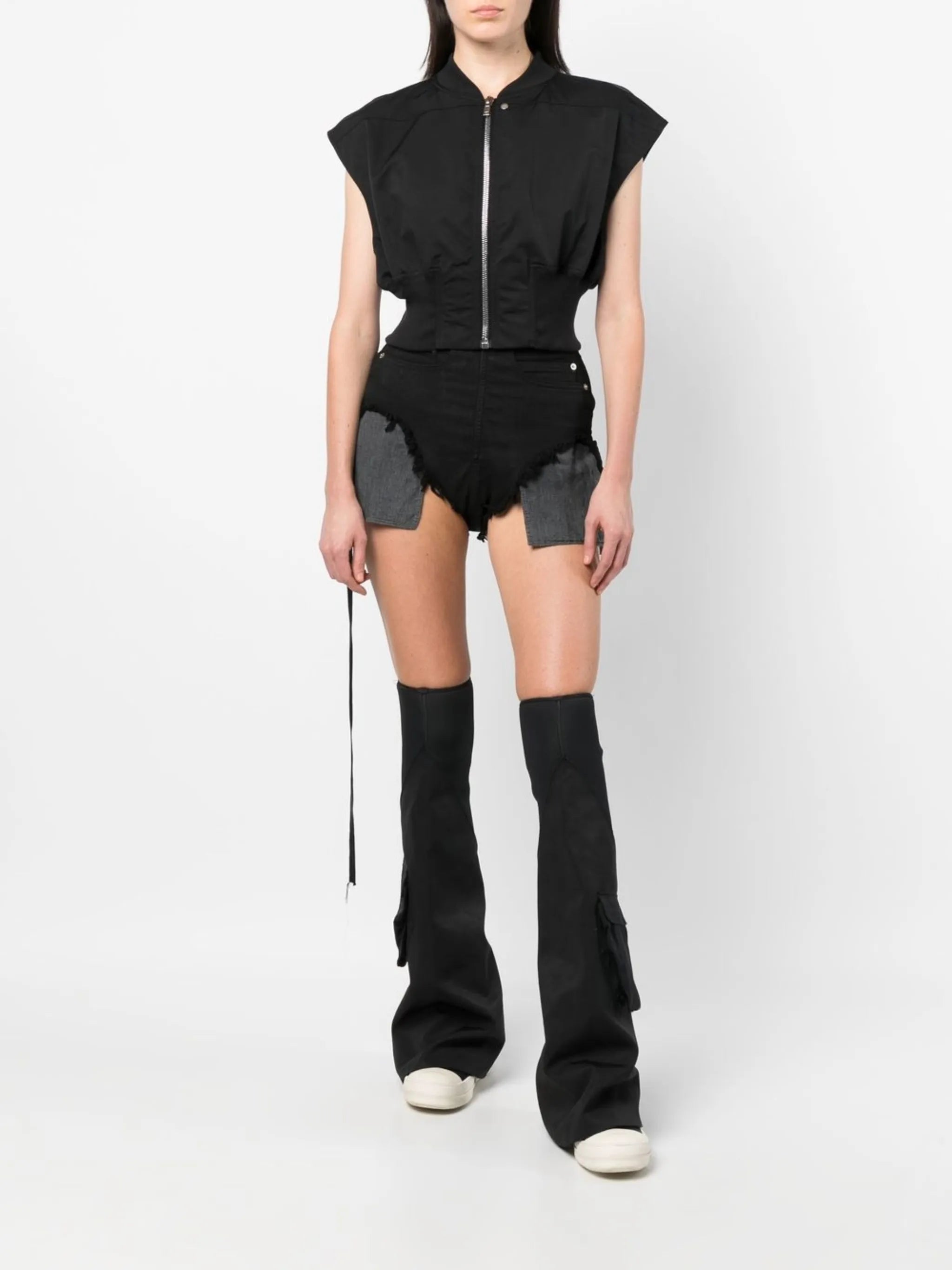 Dirt asymmetric denim shorts