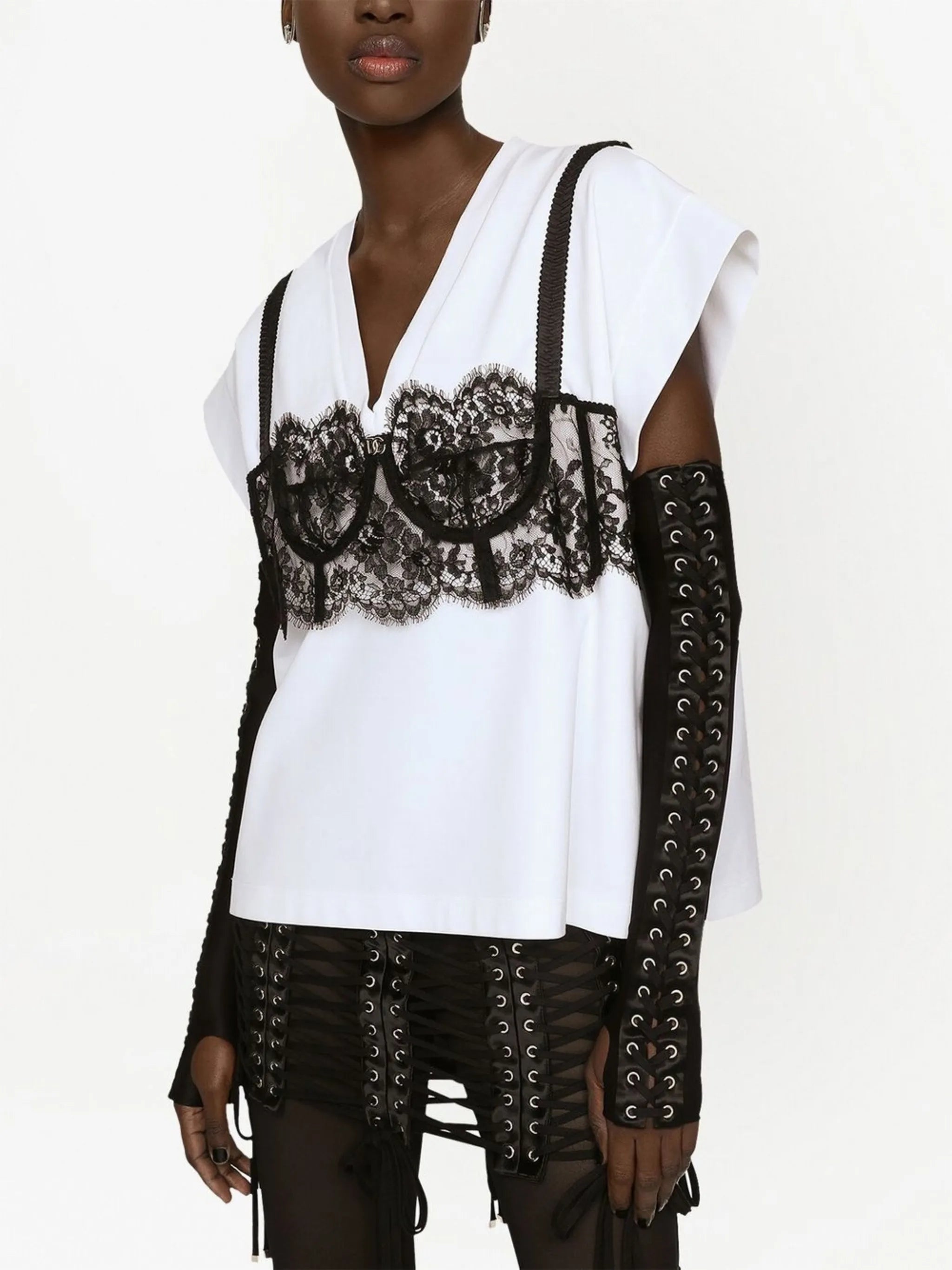 lace-detail bustier T-shirt