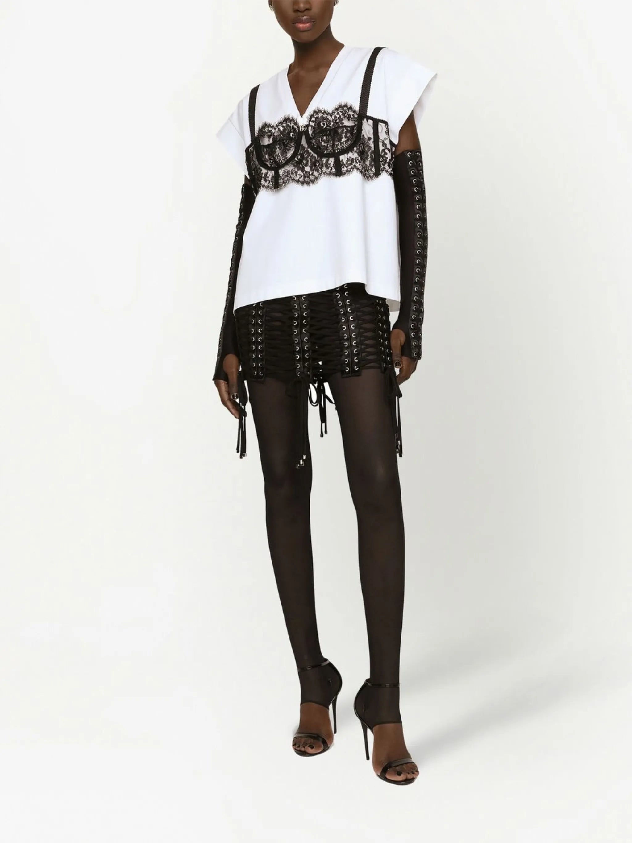 lace-detail bustier T-shirt