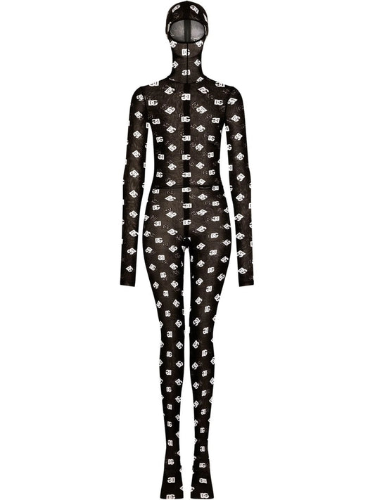 logo-print hooded jumpsuit