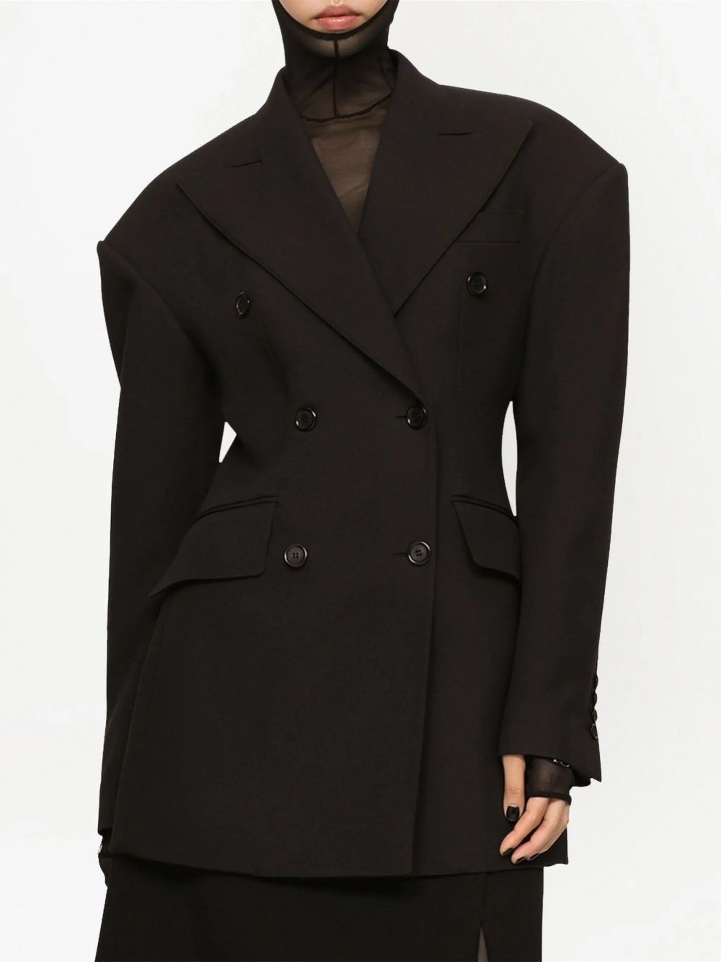 double-breasted crepe coat