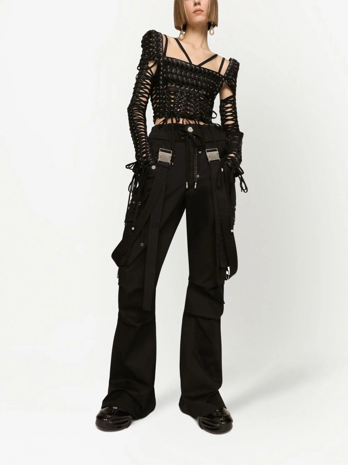 suspender detail cargo trousers