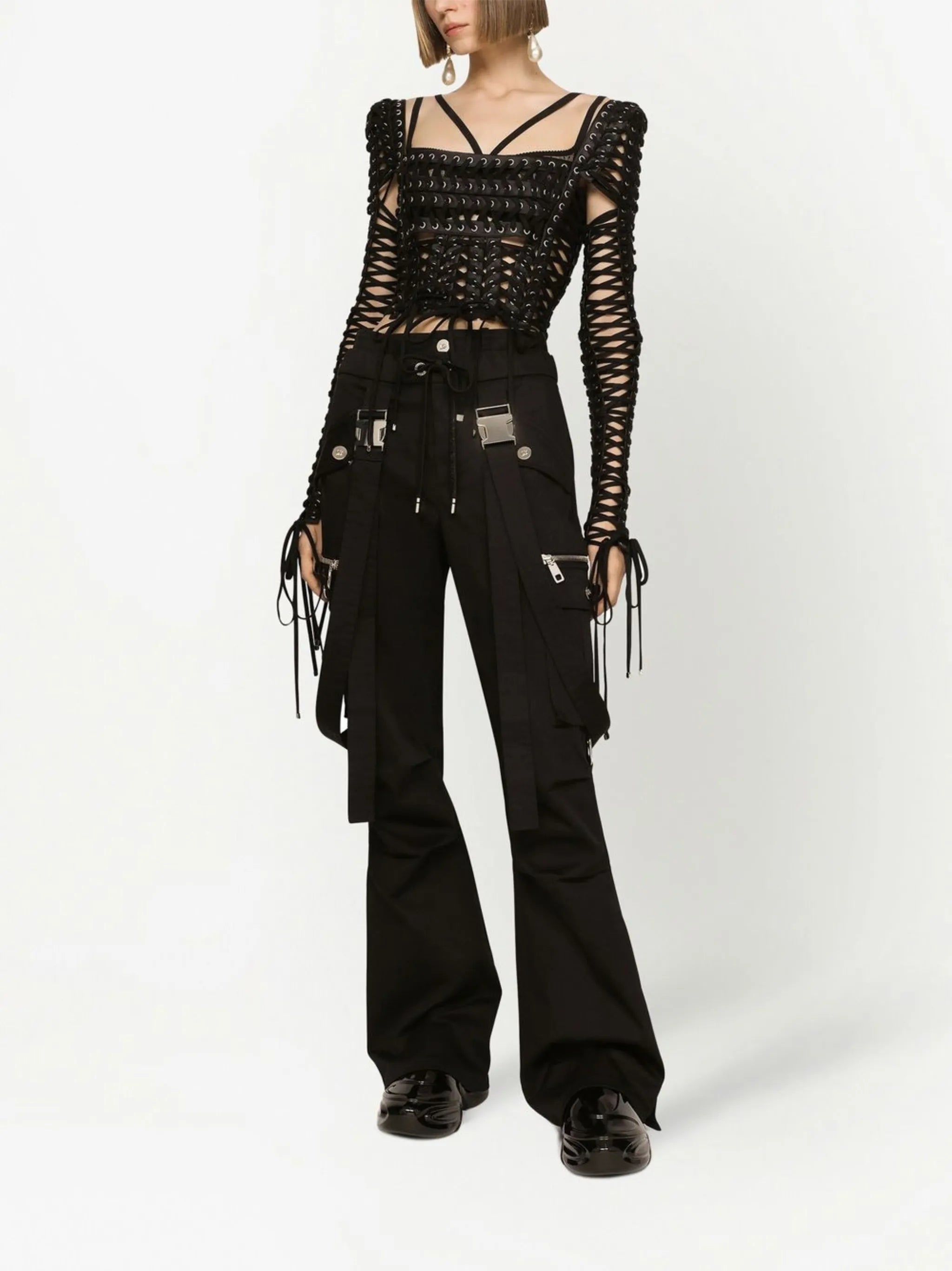 suspender detail cargo trousers