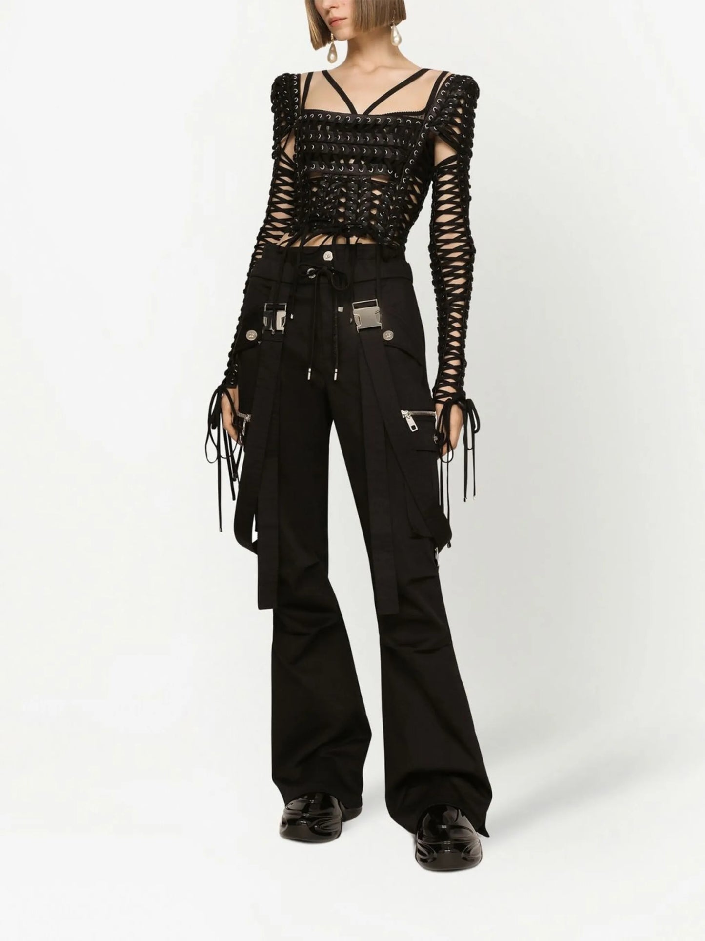 suspender detail cargo trousers