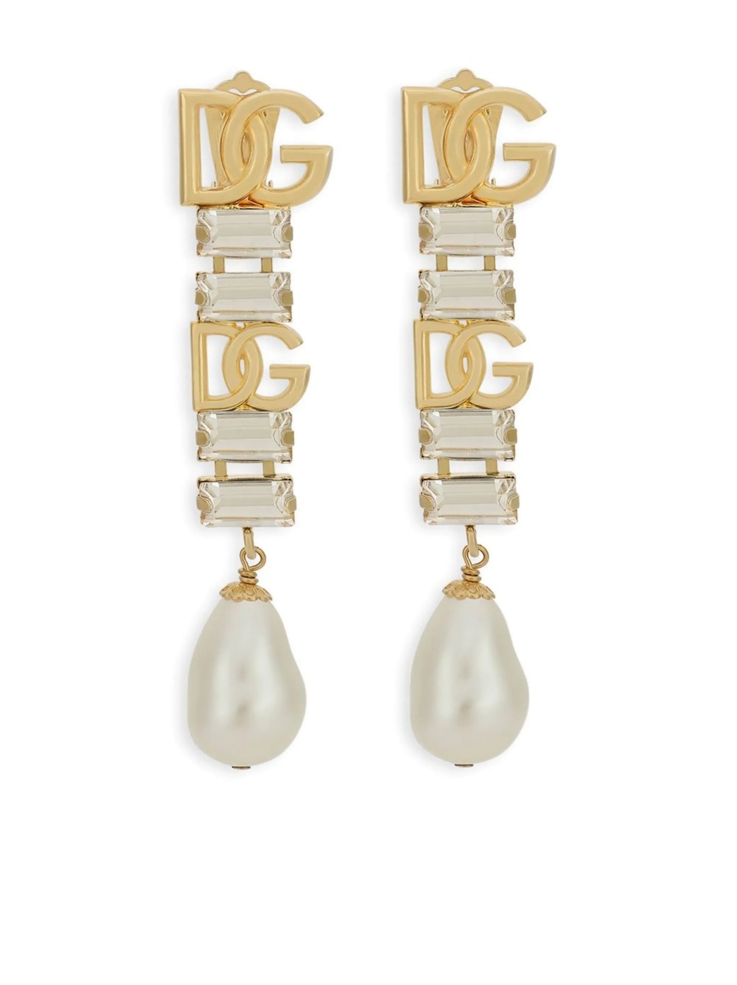 DG logo crystal and faux pearl-detail drop earrings