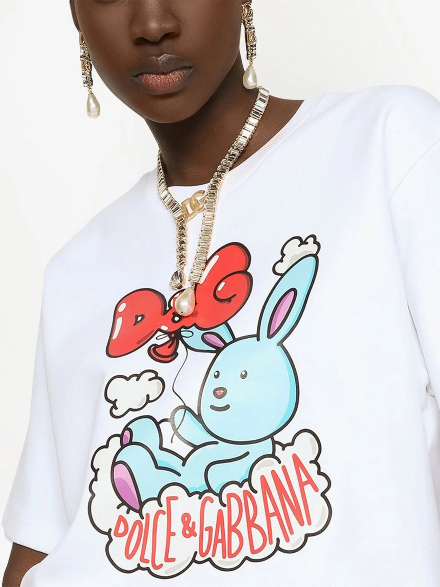 DG logo crystal and faux pearl-detail drop earrings
