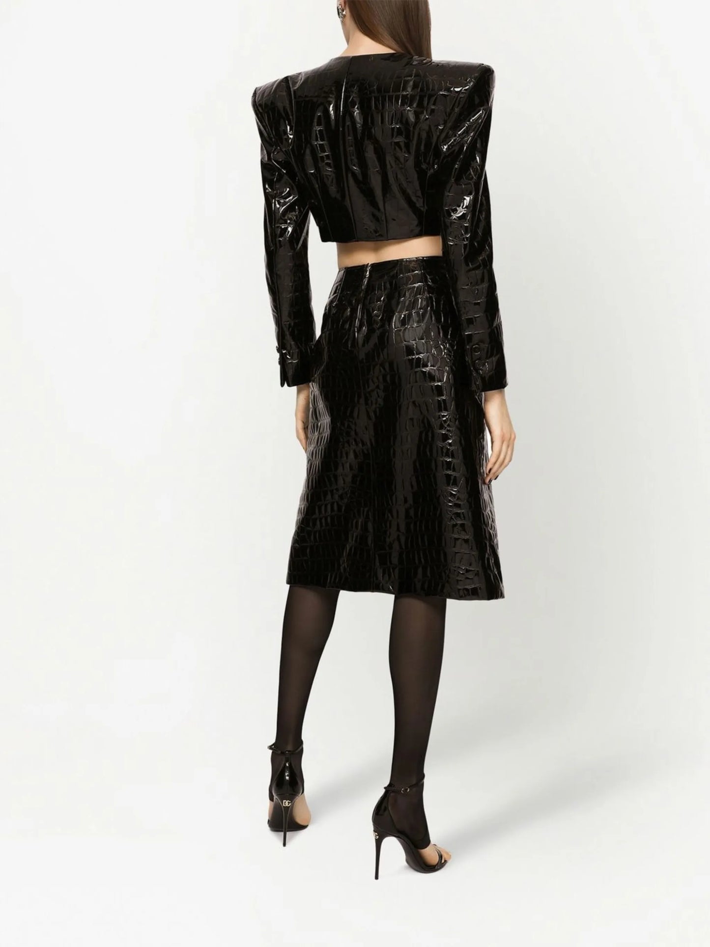 alligator-print silk-blend skirt