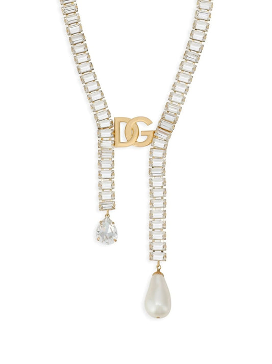 rhinestone-embellished logo necklace
