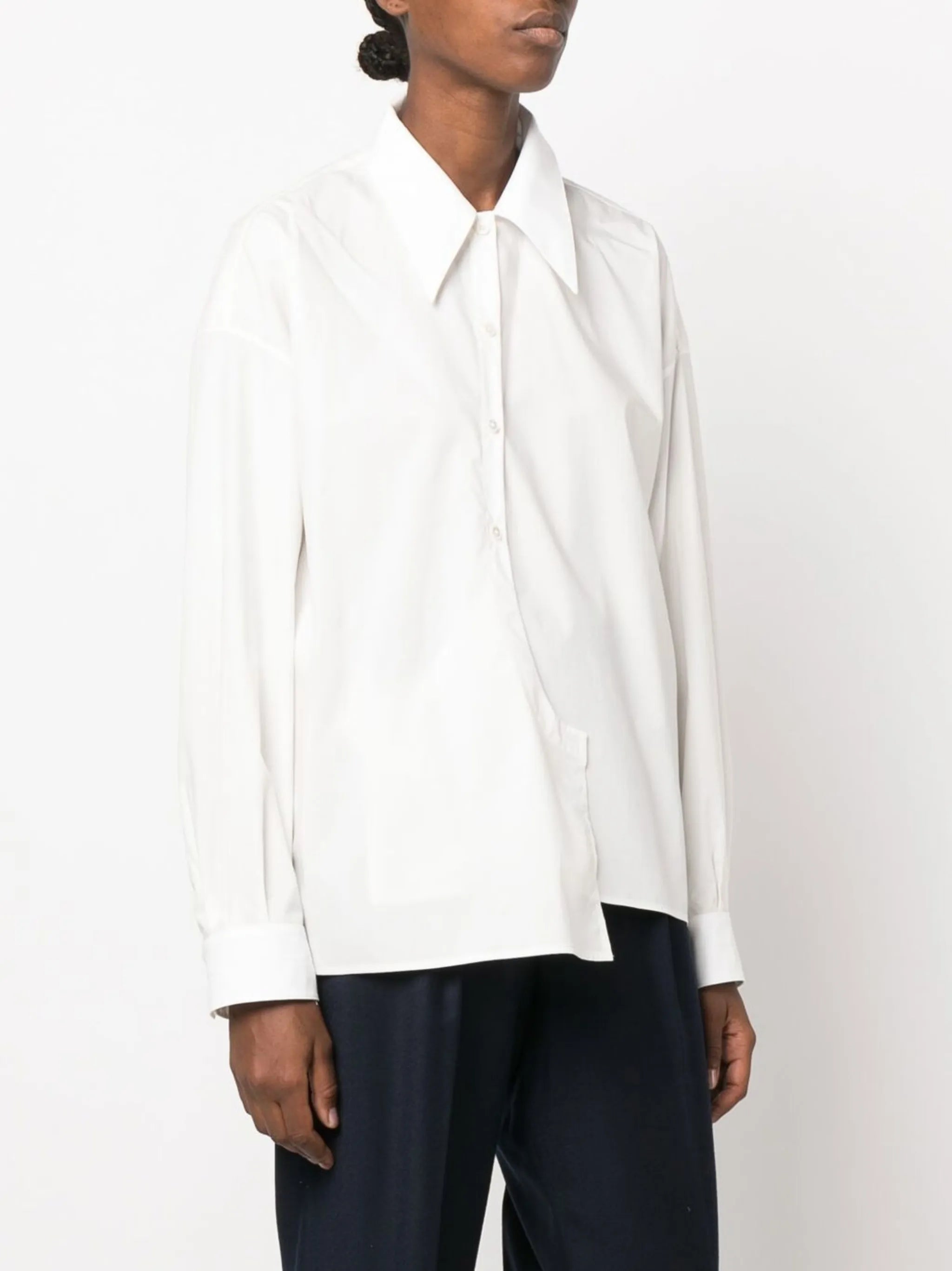 asymmetric-button long-sleeve shirt