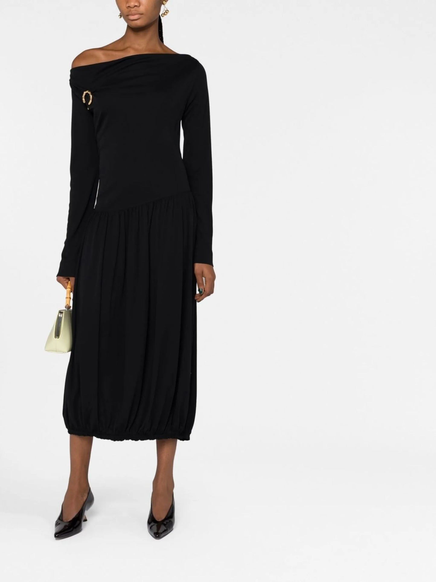 long-sleeve asymmetric midi dress